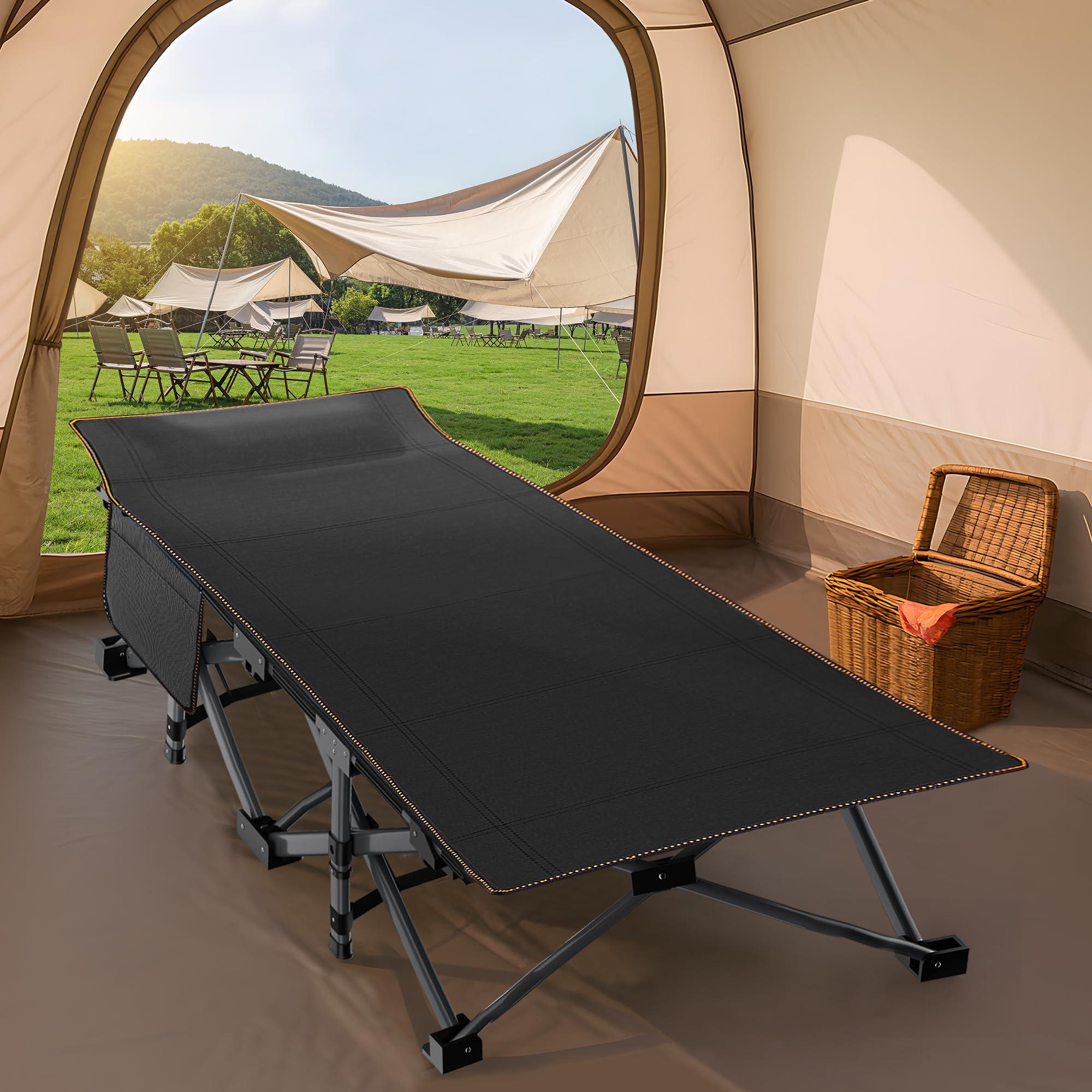 ABORON ABORON Oversized XXL Folding Camping Cot W/Mat for Adults, 78" L x 32" W x 18" H, Heavy Duty Outdoor Bed with Carry Bag,1200 D Layer Oxford Travel Camp Cots