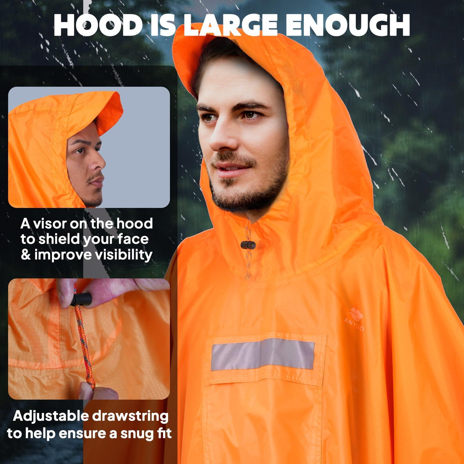 ANYOO ANYOO Hooded Rain Poncho for Adults with Pocket, Waterproof Lightweight Rain Coats for Men Women Reusable Rain Jacket for Emergency Camping Outdoor Activities