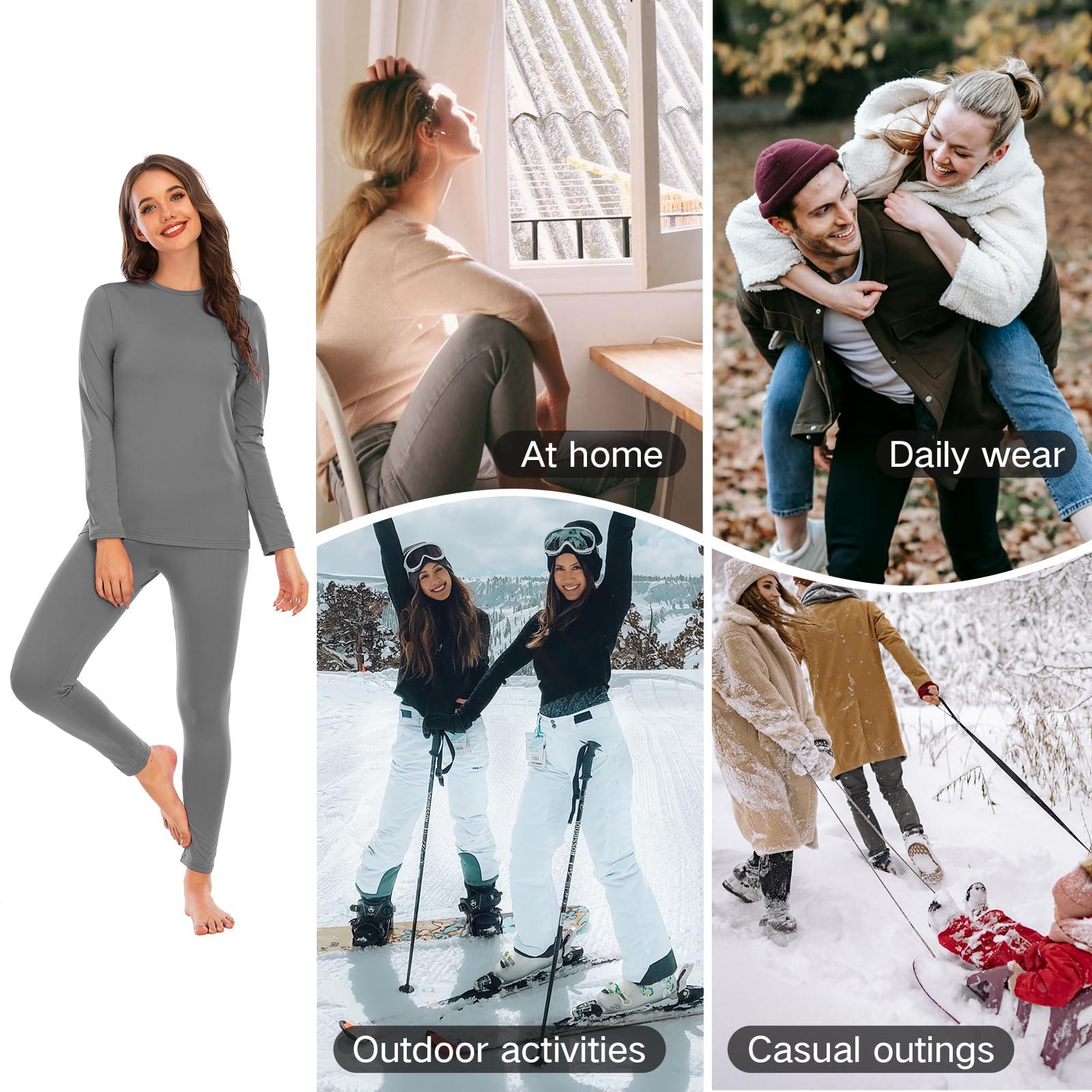 American Trends Thermal Underwear for Women Long Johns Fleece Lined Base Layer Top and Bottom Thermals Sets Long Underwear Women Winter Clothes Red Lattice Large