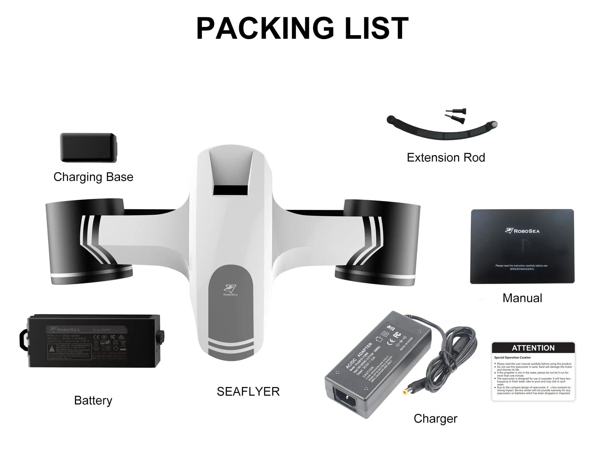 CAMOLECH CAMOLECH ROBOSEA Seaflyer Seascooter 800W Underwater Scooter 100ft Depth Water Propellers Diving Equipment for Swimming Pool Sea (White)