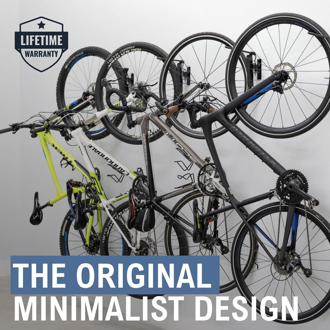 StoreYourBoard StoreYourBoard Swivel Bike Rack Garage, 4 Pack Wall Mount, Bike Storage Hooks, Space Saving Hangers