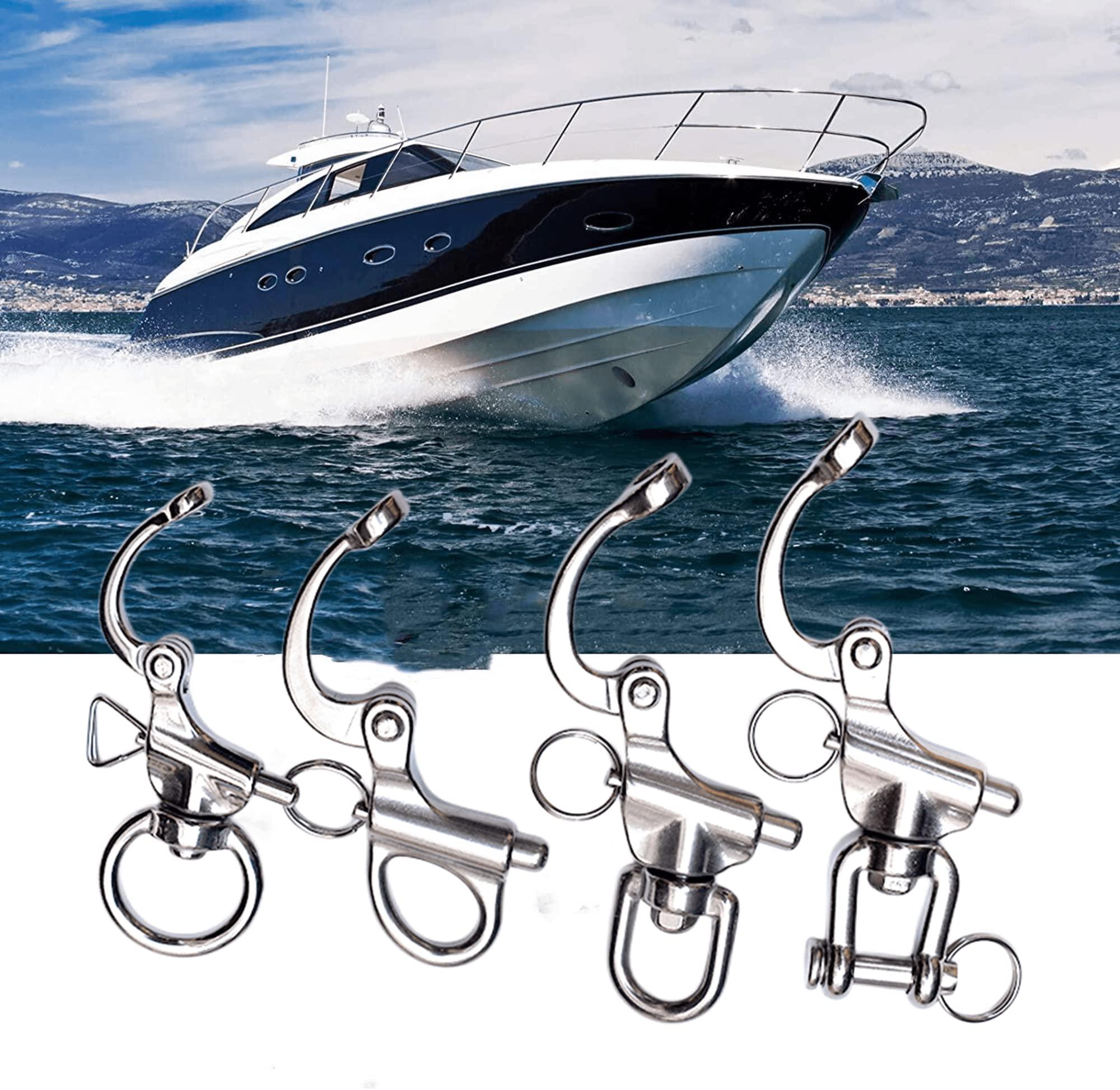 chuxing 2/4 Pcs Marine 316 Stainless Steel Fixed Eye Snap Shackle, Quick Release Boat Anchor Chain Eye Jaw Swivel Stainless Snap Shackle Hook (4, 52mm)