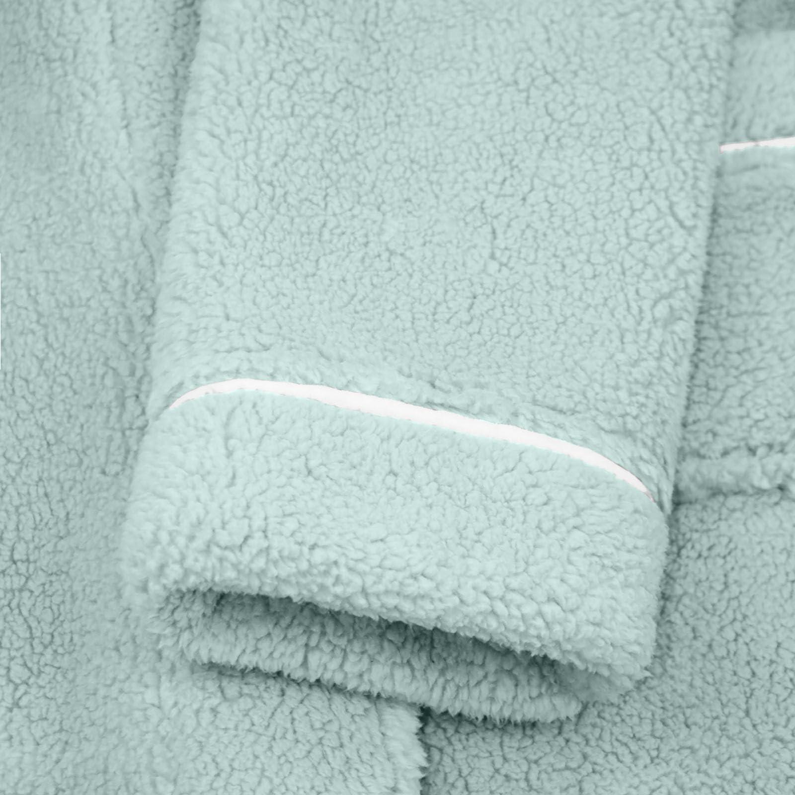 NATHGAM Soft Plush Womens Long Robe, Soft Cozy Warm Fleece Bathrobes, Full Length Plush House Coat Winter Thicken Sleepwear Mint Green