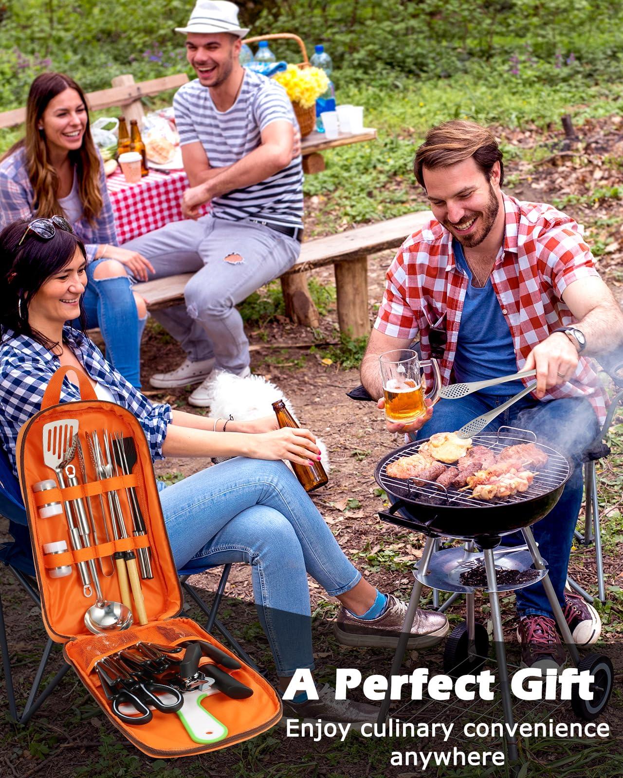 Hozzen Hozzen 45-Pcs Camping Cooking Utensil Set - Car Camping Essentials Gear for Cooking and Grilling, Portable Camp Kitchen Set, Ideal Gift for RV Tent Camper, Picnics, BBQs, Parties