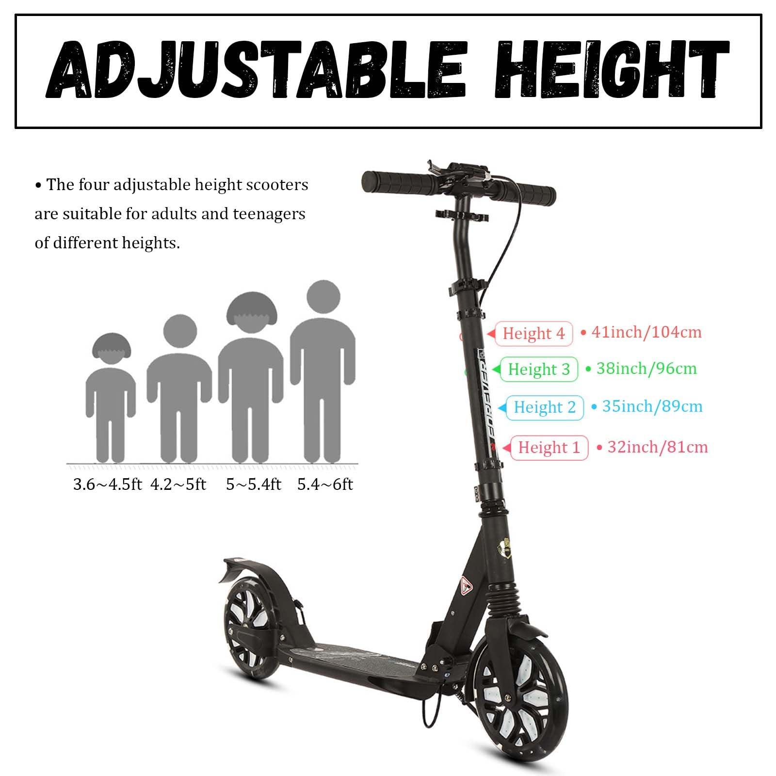 GLDDFDG GLDDFDG Folding Scooter for Adults, Commuter Kick Scooter 300 lbs Capacity, Big Wheels Scooters for Kids 8 Years and up, Adjustable Height, Aluminum,Black
