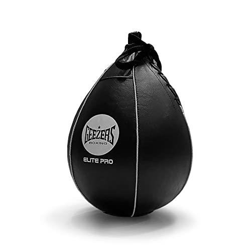 Geezers Boxing Geezers Boxing Elite Pro Speedball, Boxing Speed Bag for Training, Leather Punching Bag Speed Ball for Ceiling, Hanging Speed Balls (M, Black)