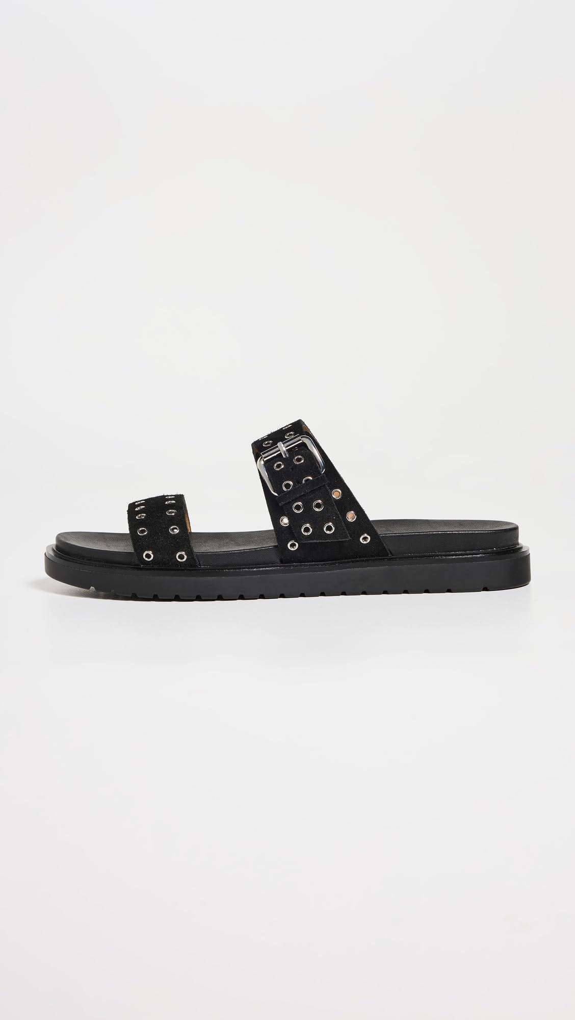 Madewell Madewell Women's The Dee Double Strap Slide Sandals, True Black, 6.5 Medium US