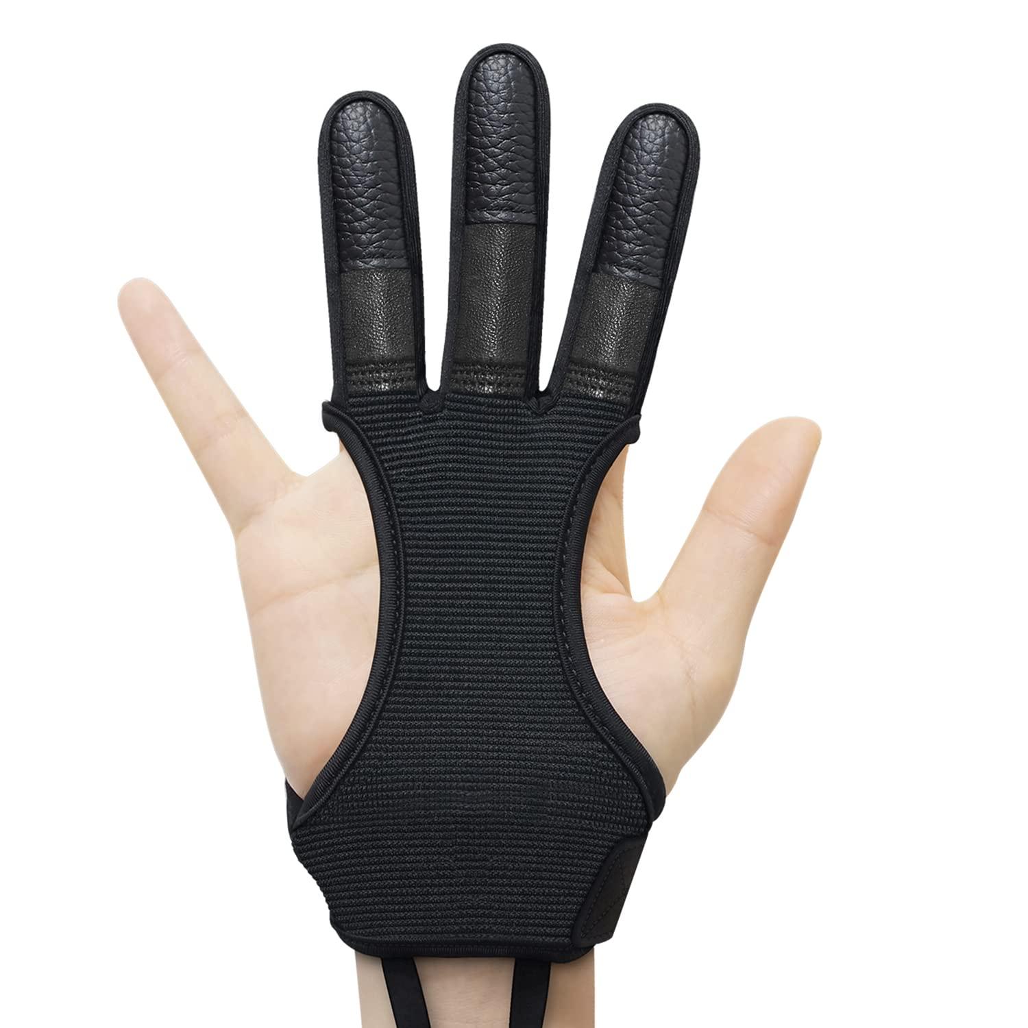 Seektop Seektop Archery Gloves Shooting Hunting Leather Three Finger Protector for Youth Adult Beginner (Update Black, L)