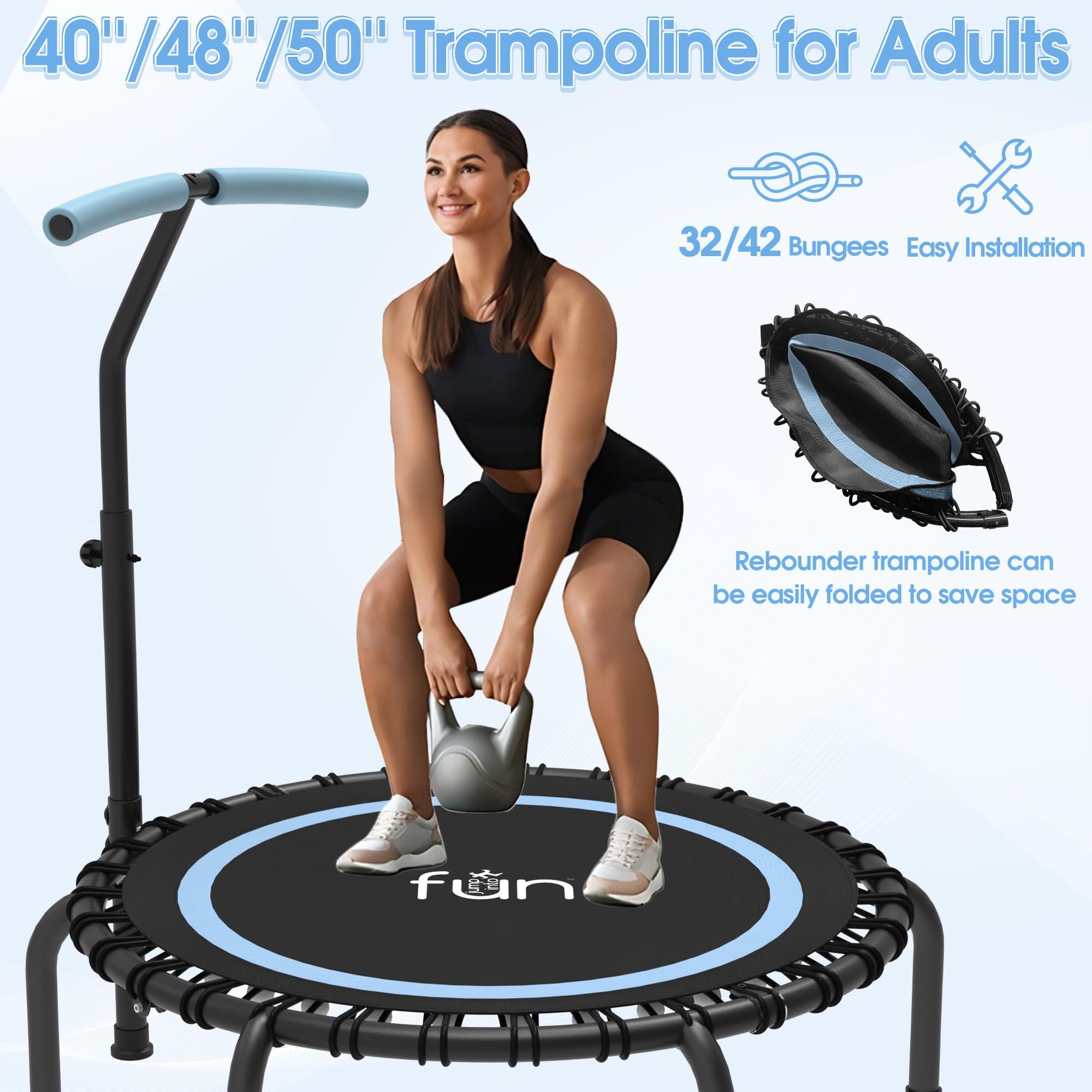 Jump Into Fun Jump Into Fun 40" Rebounder Mini Tranpoline Indoor for Adults, 330LBS Foldable Fitness Tranpoline Adults with Adjustable T-Bar Handle, Slient Exercise Rebounder for Indoor/Garden Workout, Blue