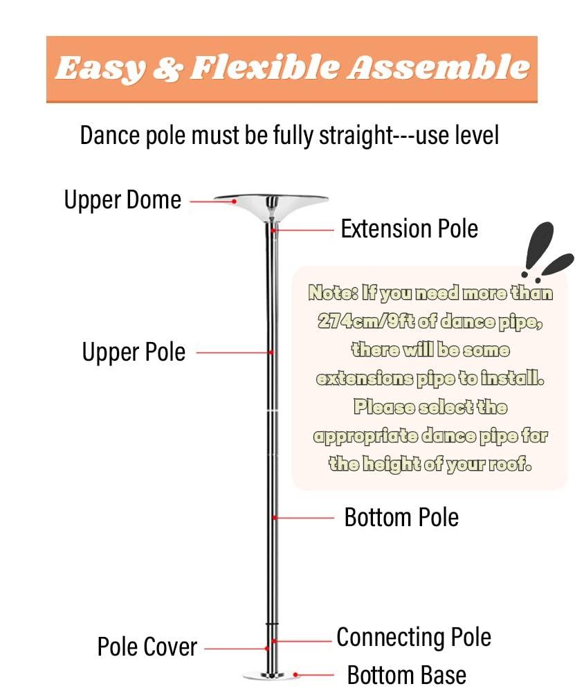 WAHHWF 9ft 10ft 11ft 12ft Pole Dancing Pole for Home - Stripper Pole for Heavy Plus Size Pole Dancer - Portable Removable 45mm Dance Pole Spinning and Static, Loads 440lbs ( Size : 311CM-324CM/10ft-10.6ft )