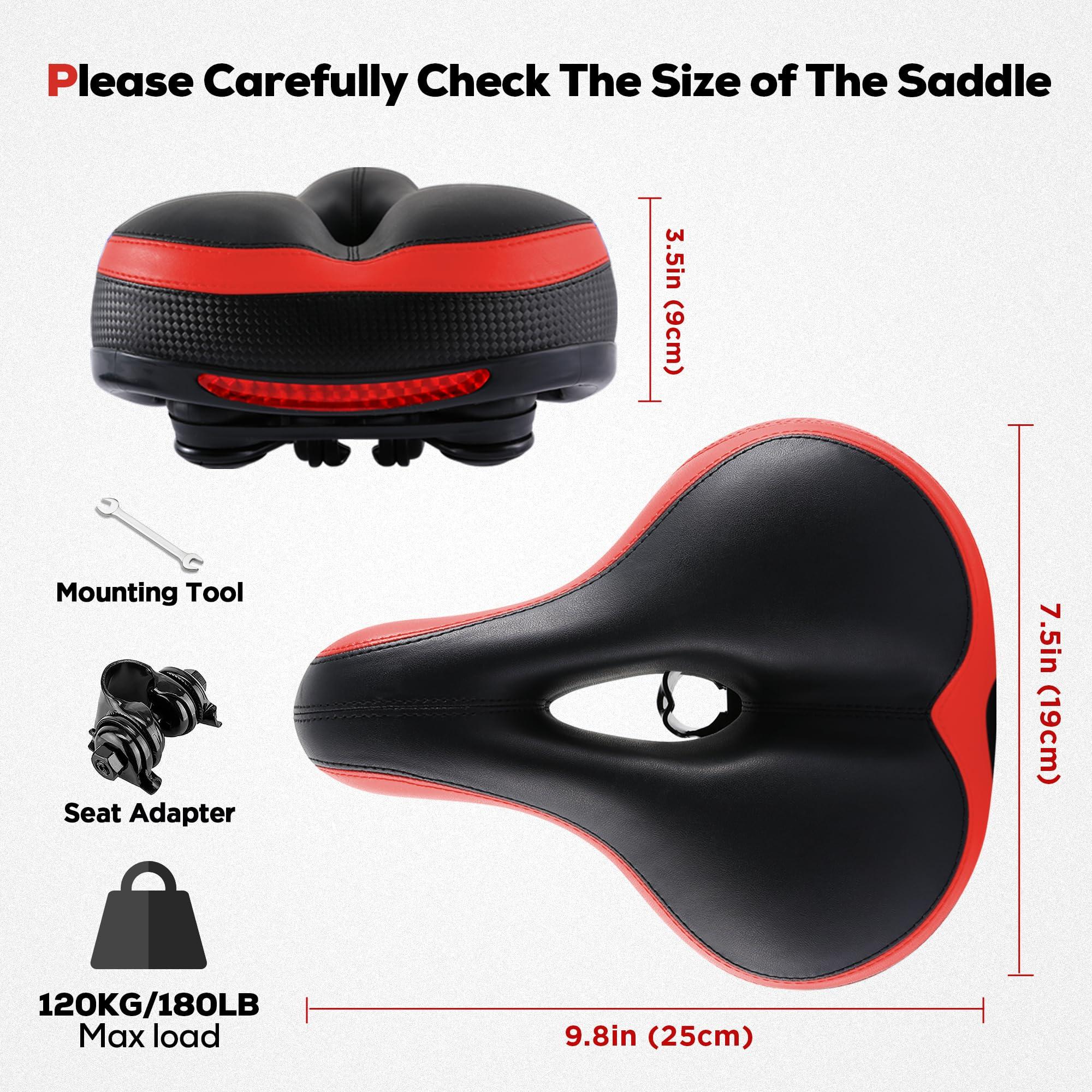 IPOW IPOW Comfort Bike Seat for Women or Men, Bicycle Saddle Replacement Padded Soft High Density Memory Foam with Dual Shock Absorbing Rubber Balls Suspension Universal Fit for Indoor/Outdoor Bikes/Red