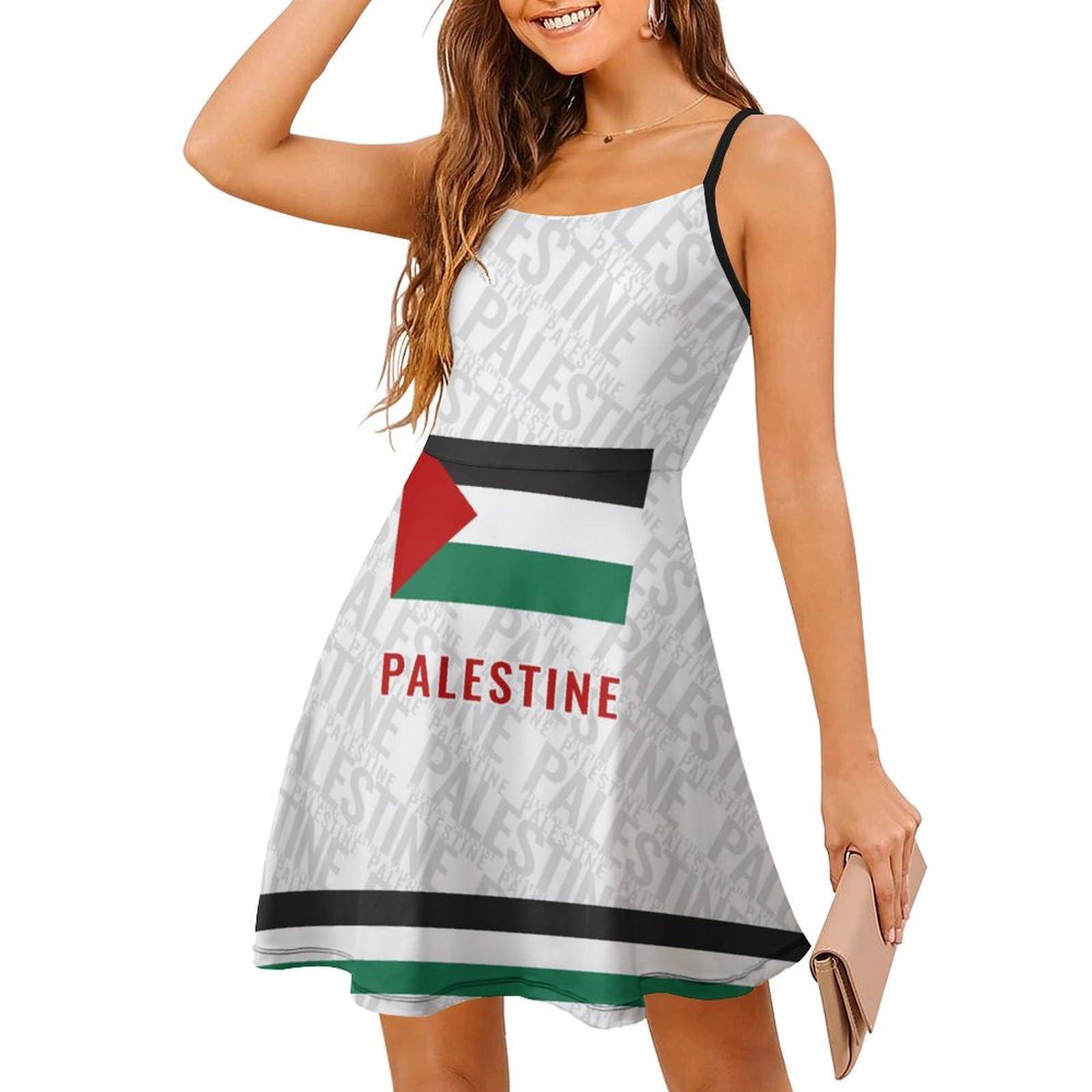 RIVNGJDE15152 Palestinian Free Palestine Casual Womens Mini Dress Club Party Slip Tank Dress Adjustable Strap Sundress M