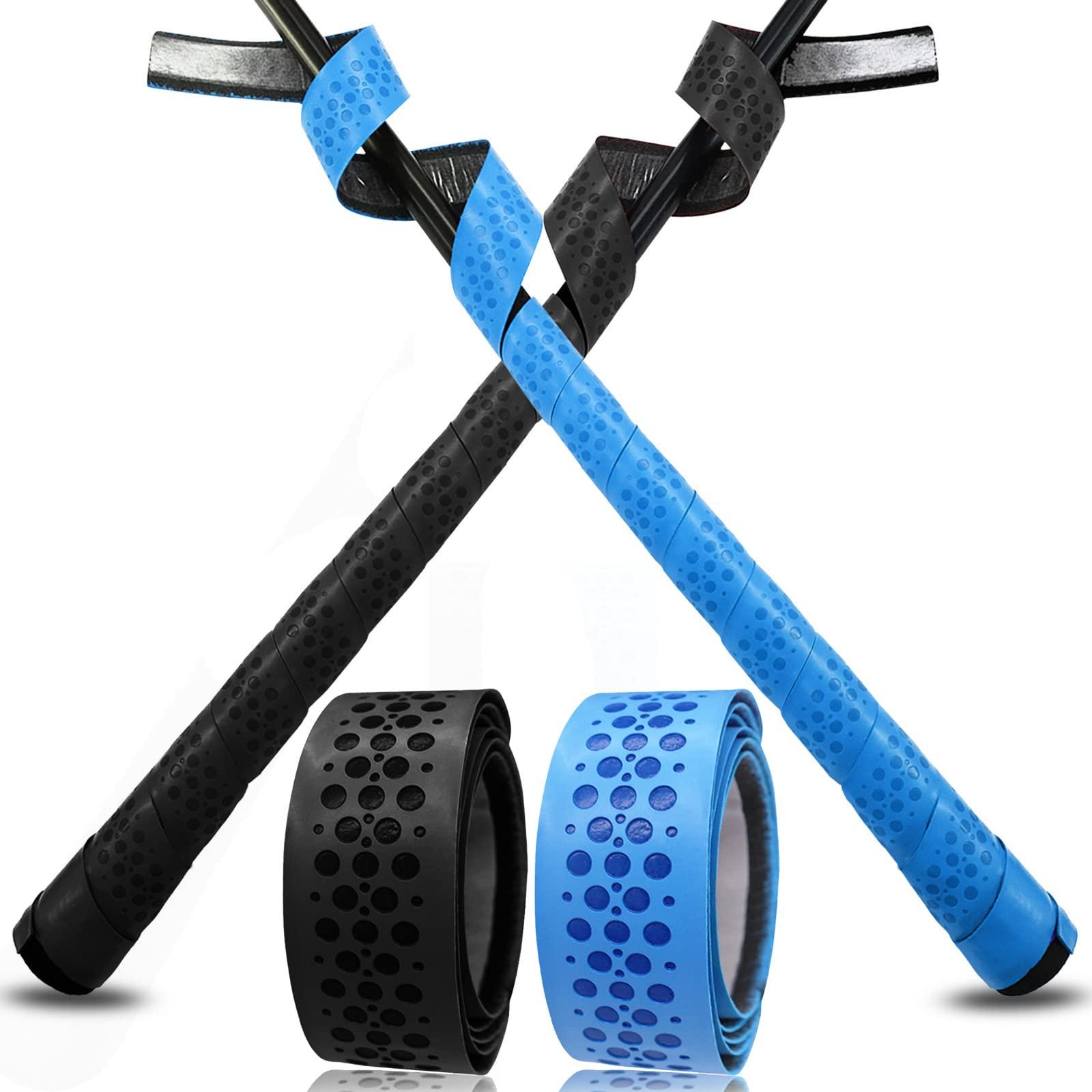 VEASAERS VEASAERS Bat Grip Tape Baseball Softball 2/4 Pack 40 inch 1.75mm Precut and Full Adhesive Back Pro Feel Soft Comfortable Tapes for Old Bats Handles (2 Pcs-Black+Blue Dot)