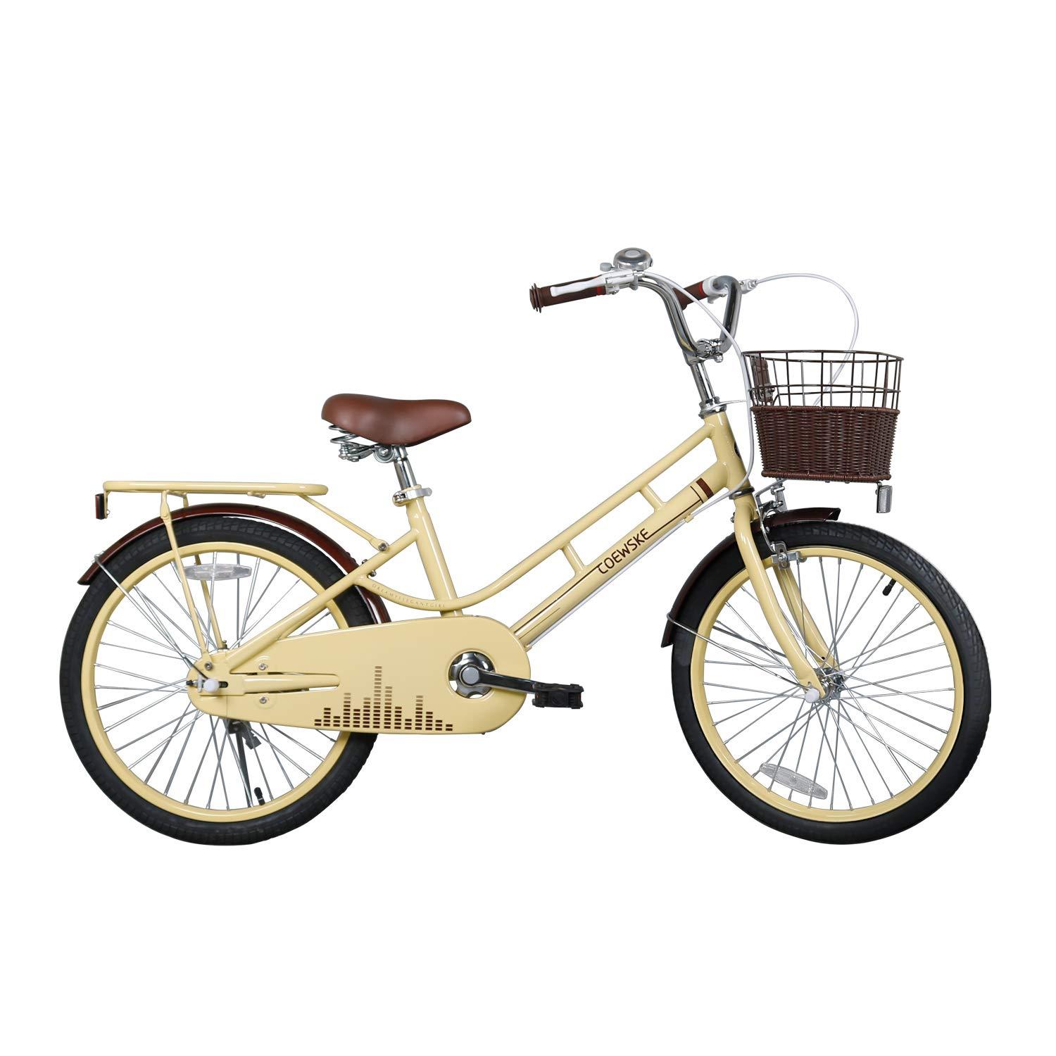 COEWSKE COEWSKE 20 Inch Kids Bike Bicycles Fantasy-Style, Children Toddler Girls Leisure Bicycle with Basket Kickstand Included Fit for 6-10 Years Old Or 49-57 Inch Kids (Yellow)
