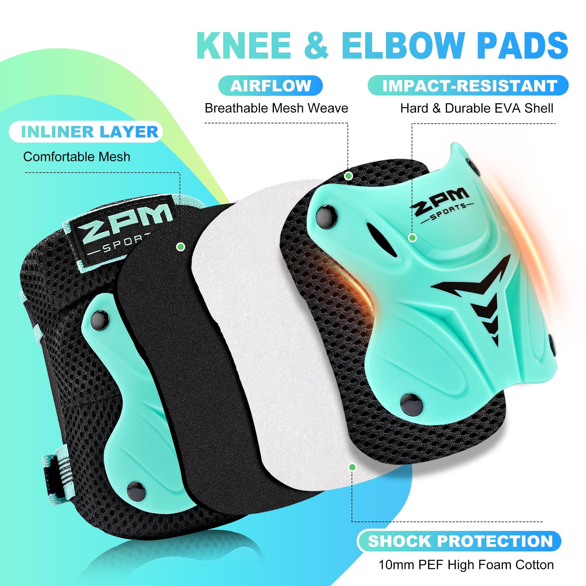 2PM SPORTS 2PM SPORTS Knee Pads for Kids, Wrist Guards Knee and Elbow Pads Set with Drawstring Bag, Protective Gear Set for Girls Boys Roller Skating Cycling Skateboard - Mint Small