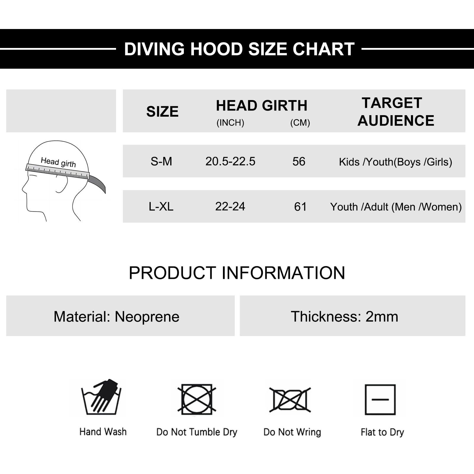 REALON REALON Neoprene Scuba Diving Hood 2mm Thermal Swim Cap for Mens Women Youth Boys Girls, Long Short Hair Warm Clean Breathable Wetsuit Beanie for Swimming Surfing Hunting Skiing Cold Water Aerobics