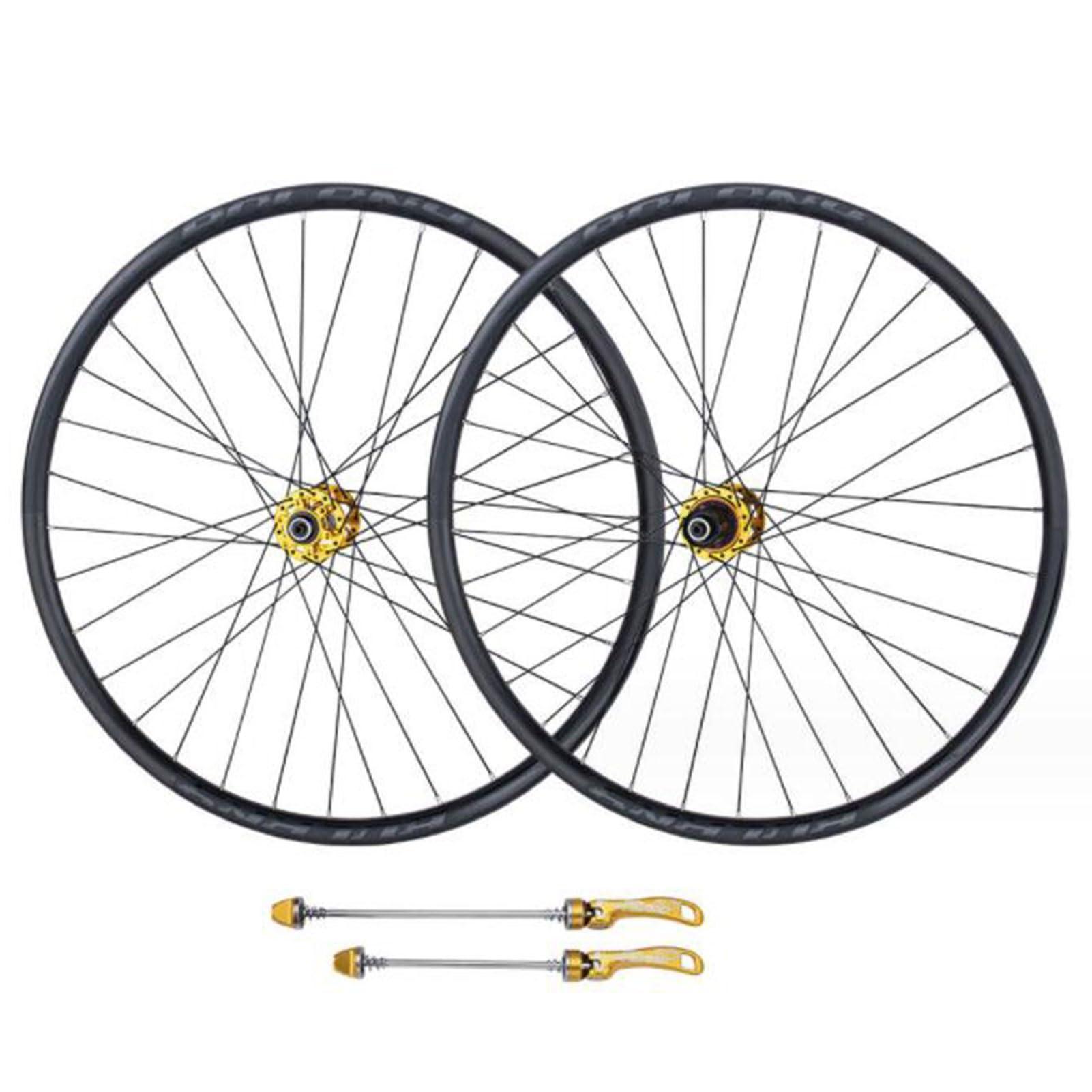 ZECHAO ZECHAO Mountain Bike Wheel Set 26/27.5/29in,Aluminum Alloy Disc Brake Double Wall Rims 32H Spokes Front 2 Rear 4 Bearings 8/9/10/11 Speed Wheelset (Color : Gold, Size : 29inch)
