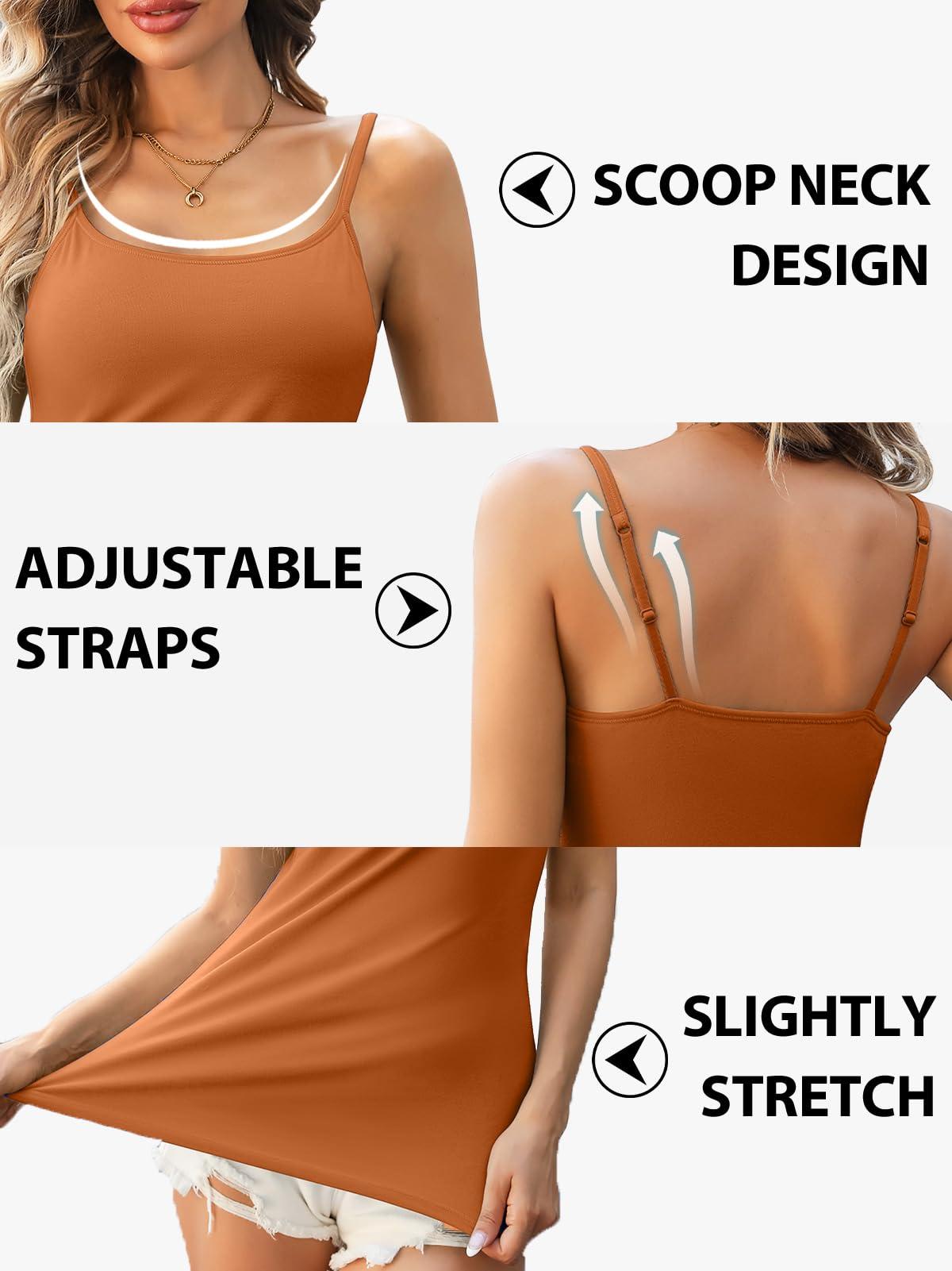 V FOR CITY V FOR CITY Womens Tank Top with Shelf Bra Summer Adjustable Strap Camisole Top Cotton Cami Sleepwear 2 Pack Nude Terracotta S