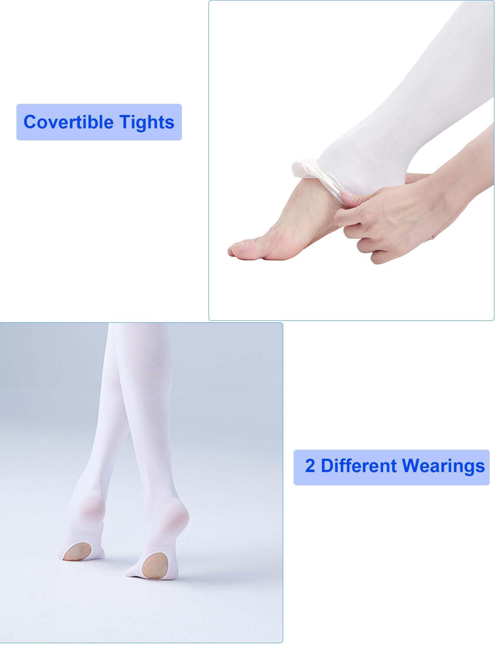 Daydance Daydance White Girls Dance Tights Ultra Soft Ballet Convertible Tights for Ballet Class, Dance Studio, Performance, 60D 2 Packs