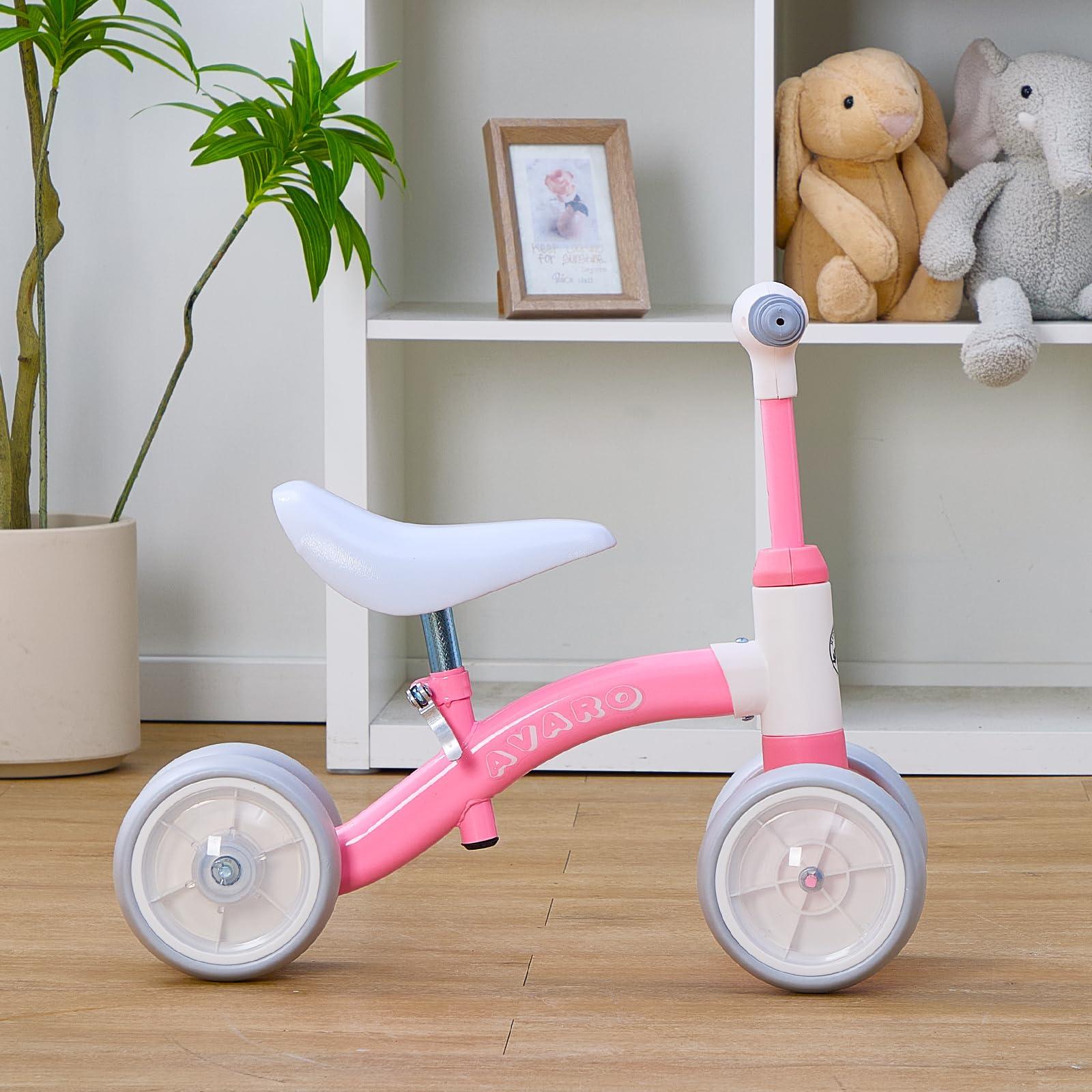 AVARO Avaro Pink Baby Balance Bike for 1 Year Old Boys Girls 1st Birthday Girl Boy Gift Adjustable Seat and Handle Balance Bike with Glowing Wheels Colorful Lighting Baby Balance Bike for 1-3 Year