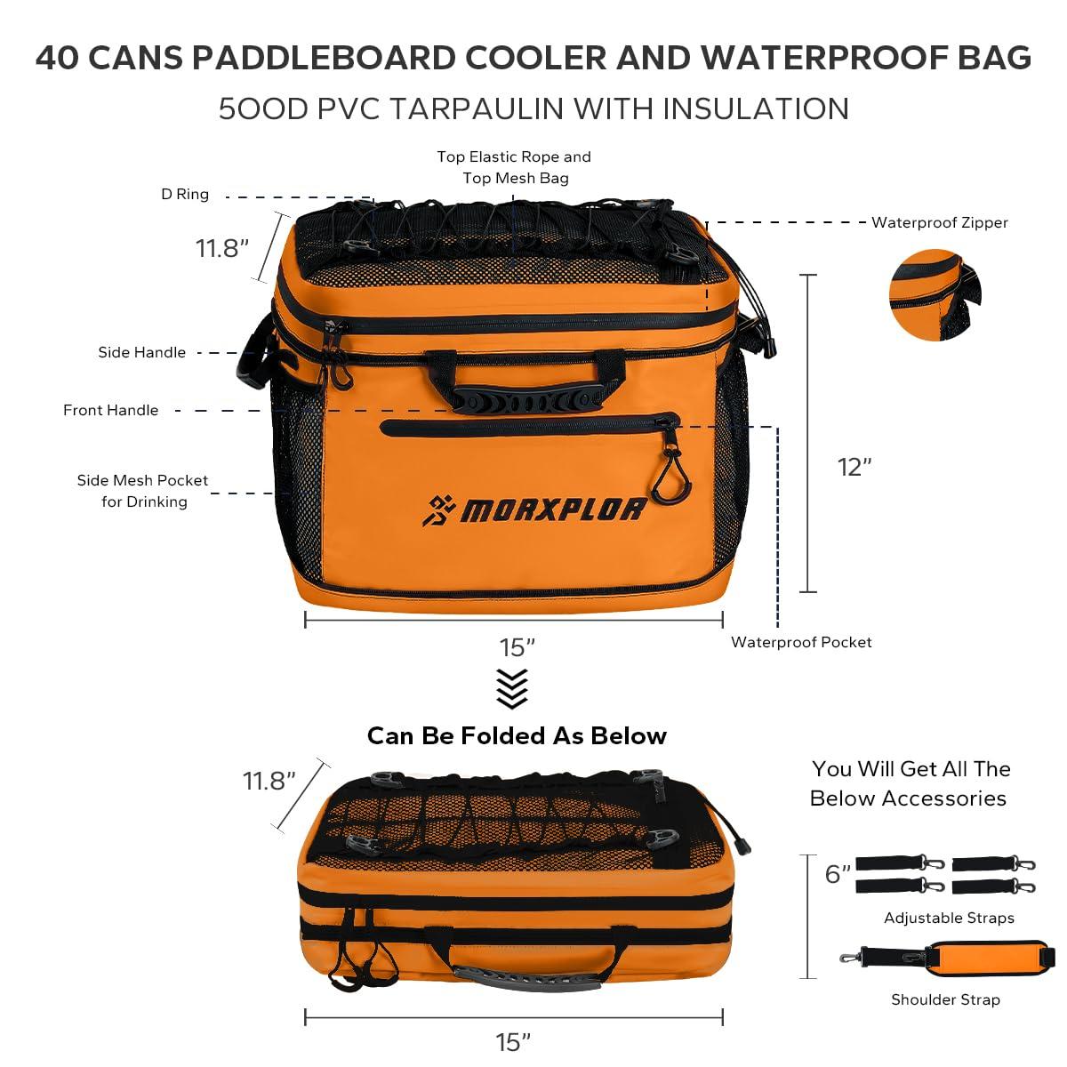 MORXPLOR MORXPLOR Waterproof PVC Material Paddleboard Cooler Deck Bag,40 cans Sup Deck Cooler Bag,Cooler Bag for Paddleboard,Lunch Box Cooler Insulated Bag,Camping Cooler Bag,Kayak Cooler Bag