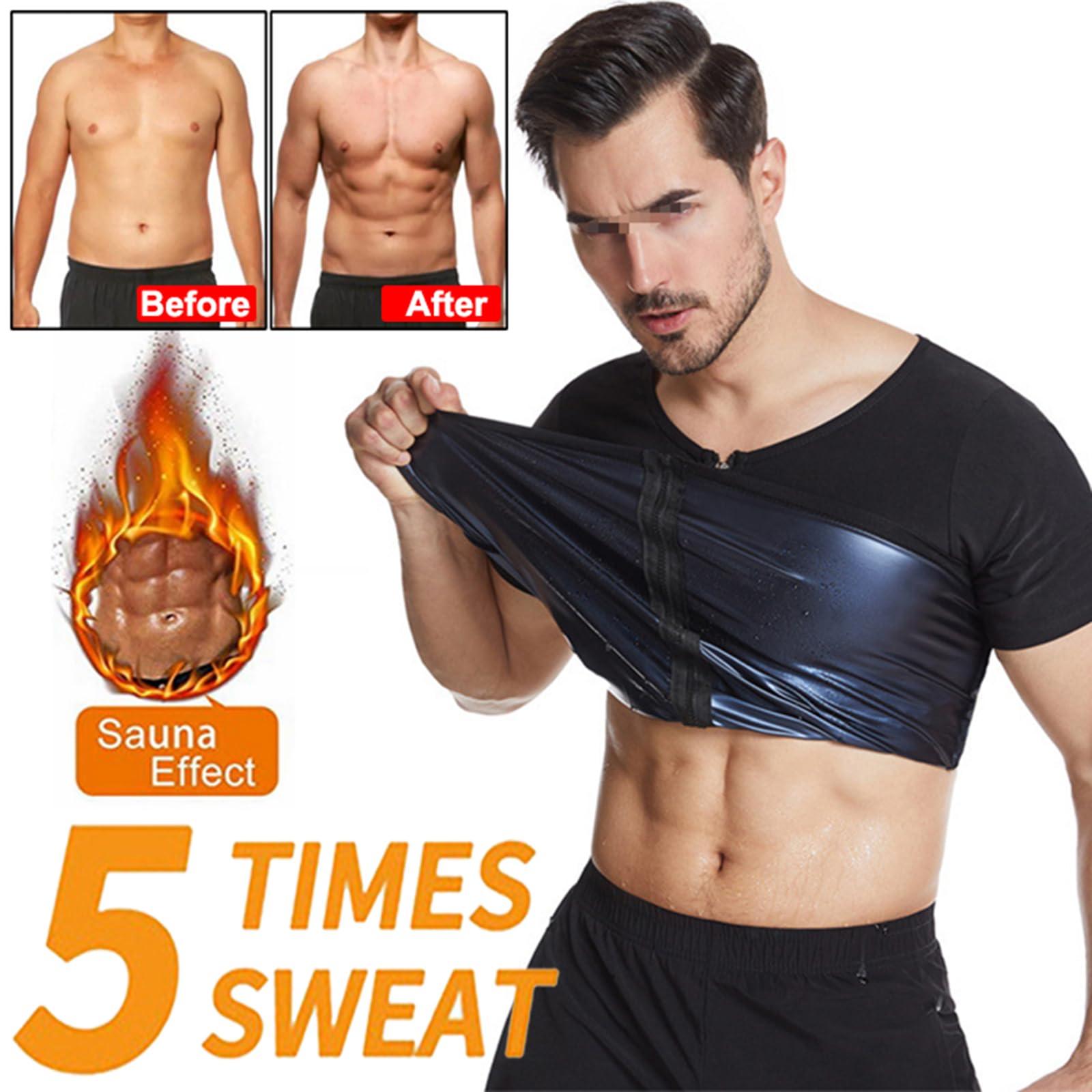 Vuirrm Sauna Shirt for Men, Short Sleeve Sauna Suit for Men, Men\'s Sauna Vest Zipper Sweat Compression Vest Tummy Control Shapewear, 4XL/5XL,Black
