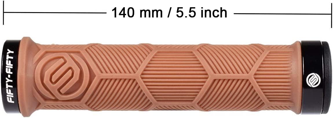 FIFTY-FIFTY FIFTY-FIFTY Double Lock-On Mountain Bike Grips, Bicycle Handlebar Locking Grips, Non-Slip MTB Handle (Brown)