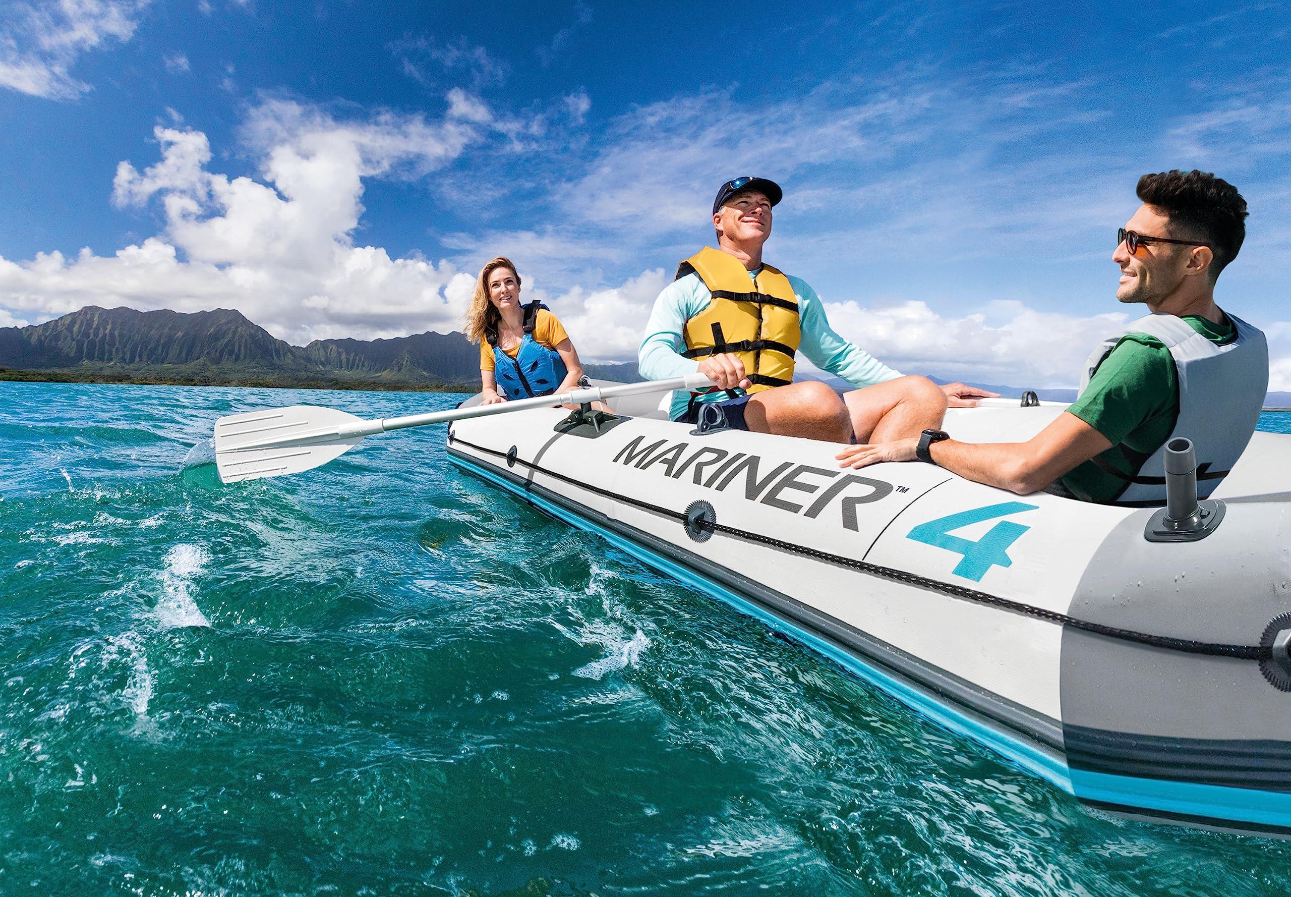 Intex INTEX 68373EP Mariner 3 Inflatable Boat Set: Includes Deluxe 54in Boat Oars and High-Output Pump Wear-Resistant Keel Removable Fishing Rod Holders 3-Person 880lb Weight Capacity