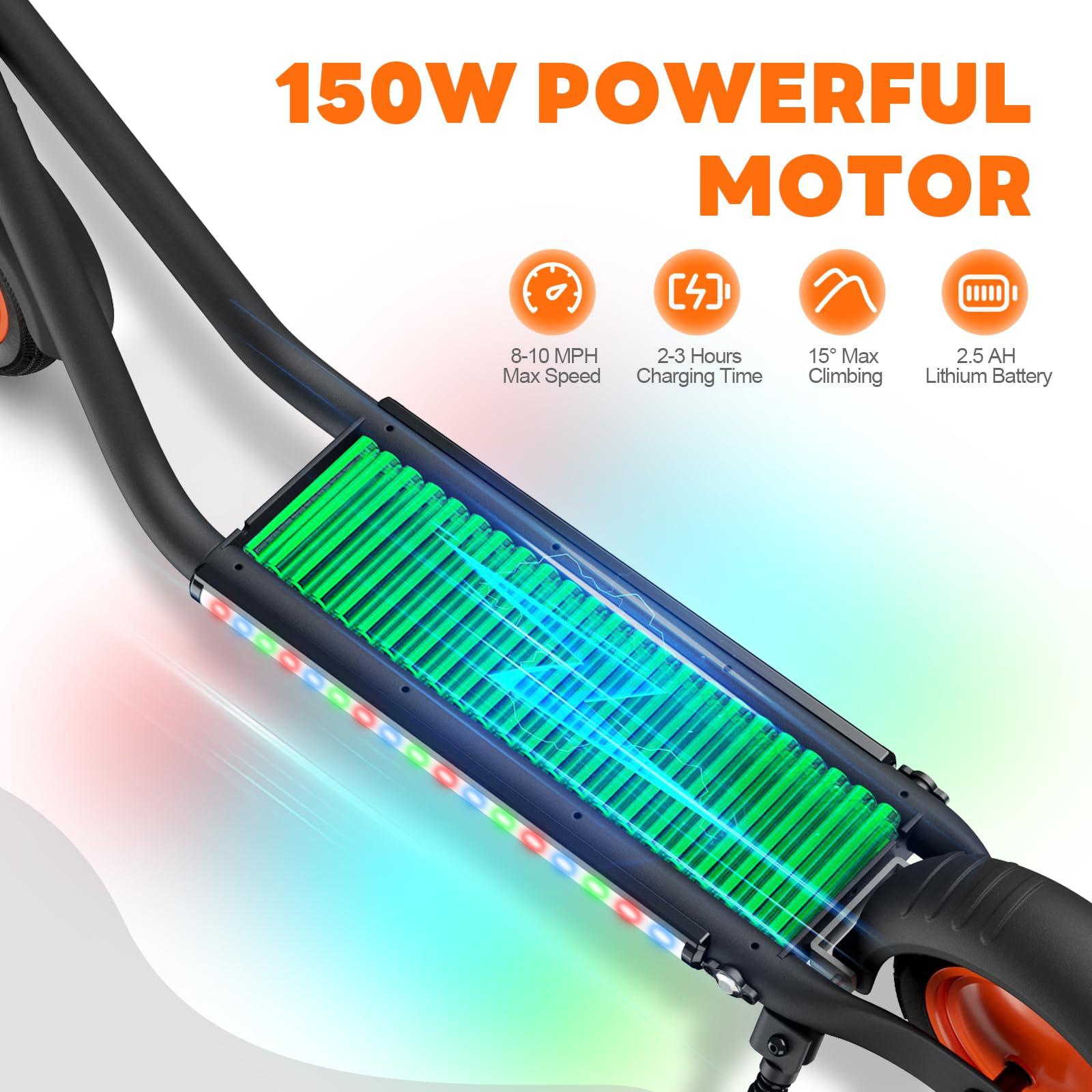 Gobazaar Gobazaar Electric Scooter for Kids Ages 6-12, 150W Hub Motor, 10 mph, Colorful Lights, LED Display, Dual Brake System, 4 Height Adjustable Kids Electric Scooter, Best Gifts for Kids