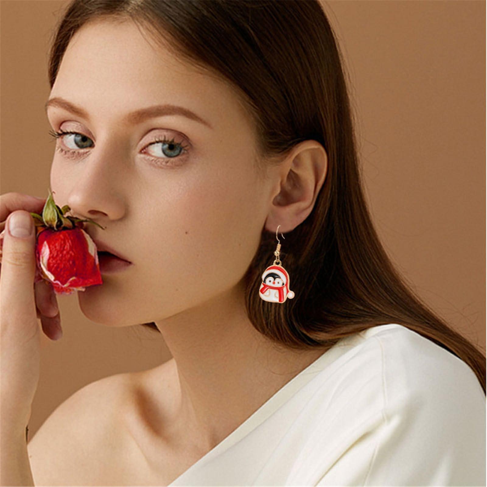 MALOYANVE MALOYANVE Christmas Earrings for Women Christmas Trees Bow Snowflake Bells Elk Candy Drop Dangle Earrings Holiday Stud Earrings with Xmas Organza Party Jewelry Gifts (Christmas Penguin)