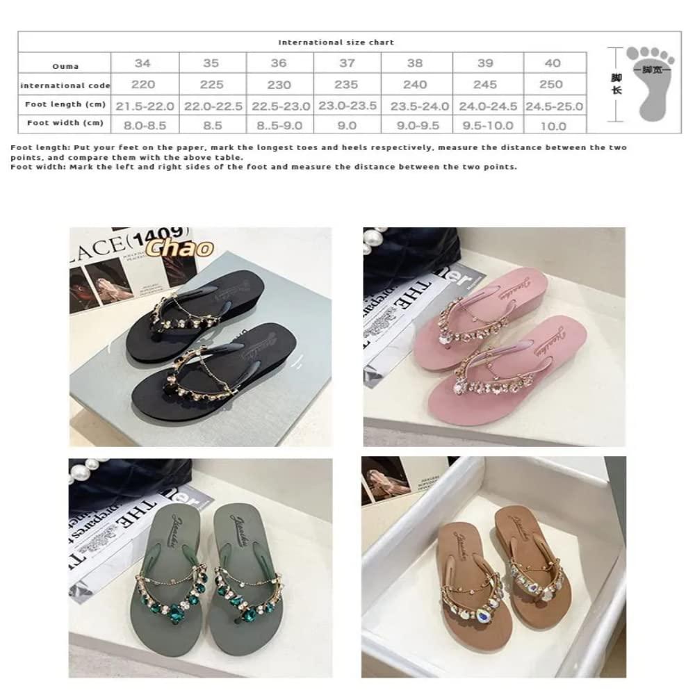 DYJAGYO DYJAGYO Women's Rhinestone Chain Platform Wedge Flip Flop Sandals,Women's Rhinestone Flip Flops,Fashion Flip Flop Sandals for Parties and Weddings (Pink,39)