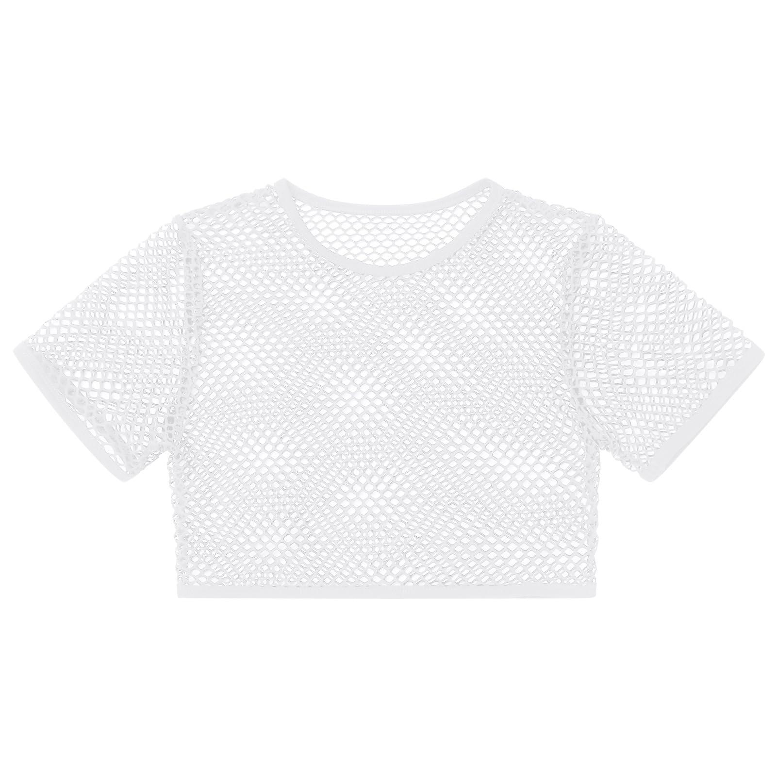 FYMNSI FYMNSI Men's Fishnet Top Mesh Tee Shirt Short Sleeve Round Neck Crop Top Party Club Rave Outfits for Men Muscle Workout Tank Tops See Through Undershirt Gym Training Sports Half Shirt Tops White XXL
