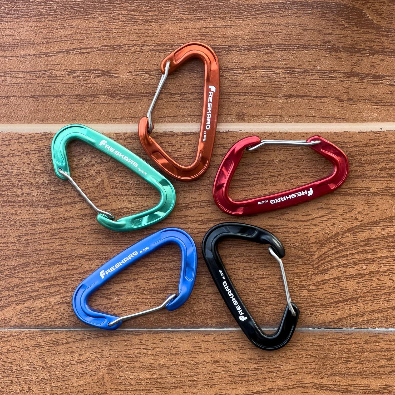 FresKaro FresKaro Wire gate Carabiner Clips, 15kN WireGate Caribeener Heavy Duty, Caribeaner Spring Snap Hooks, D ring, Strong, Lightweight, 4Pack for Keychain, Key, Gym, Outdoor Camping, Medium Size, Green