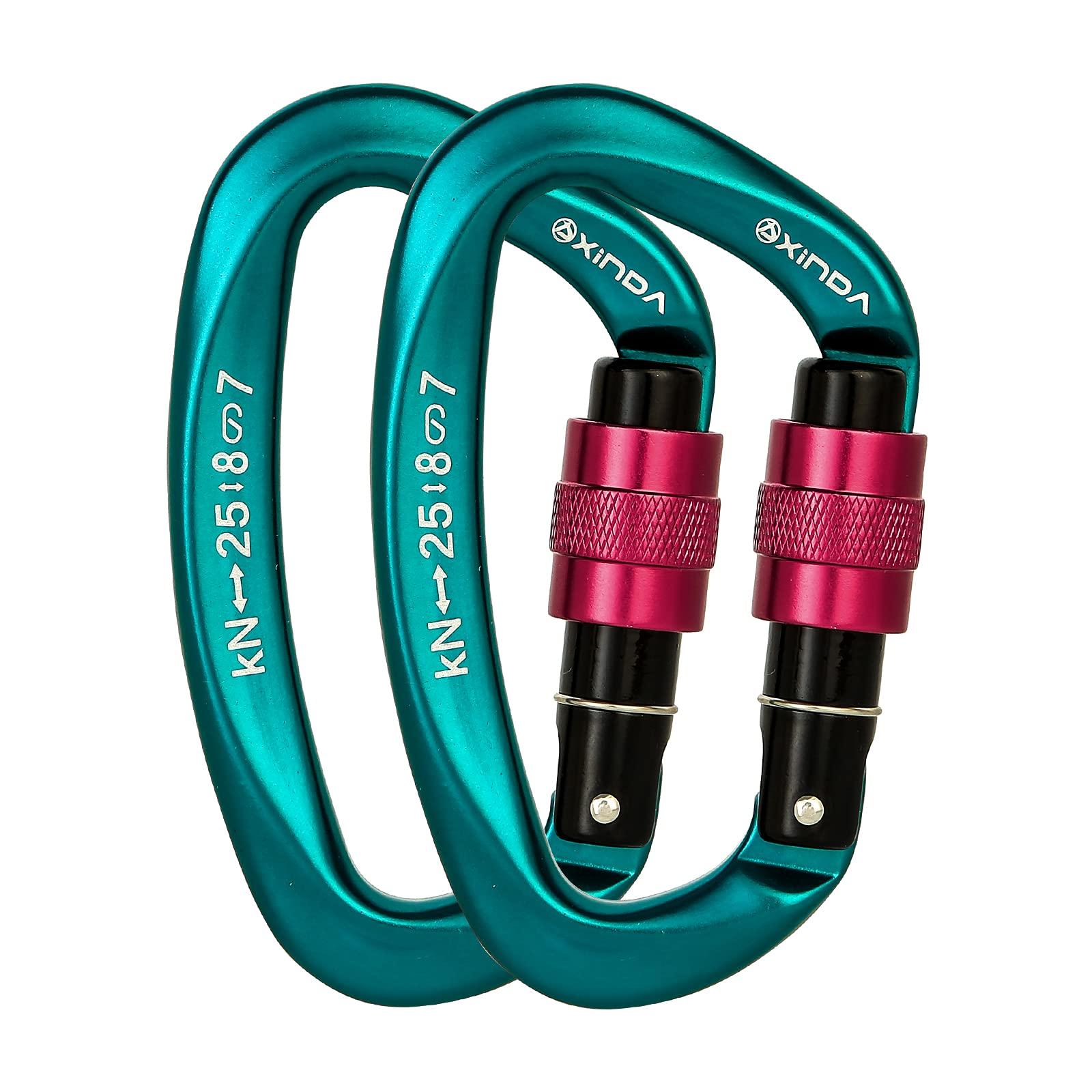XINDA XINDA Screwgate Locking Carabiner Clip - Professional Rock Climbing Carabiner Screw Lock,Heavy Duty Carabiners for Climbing,Mountaineer,Hammock,Camping,Outdoor Equipment (2 pcs Green)