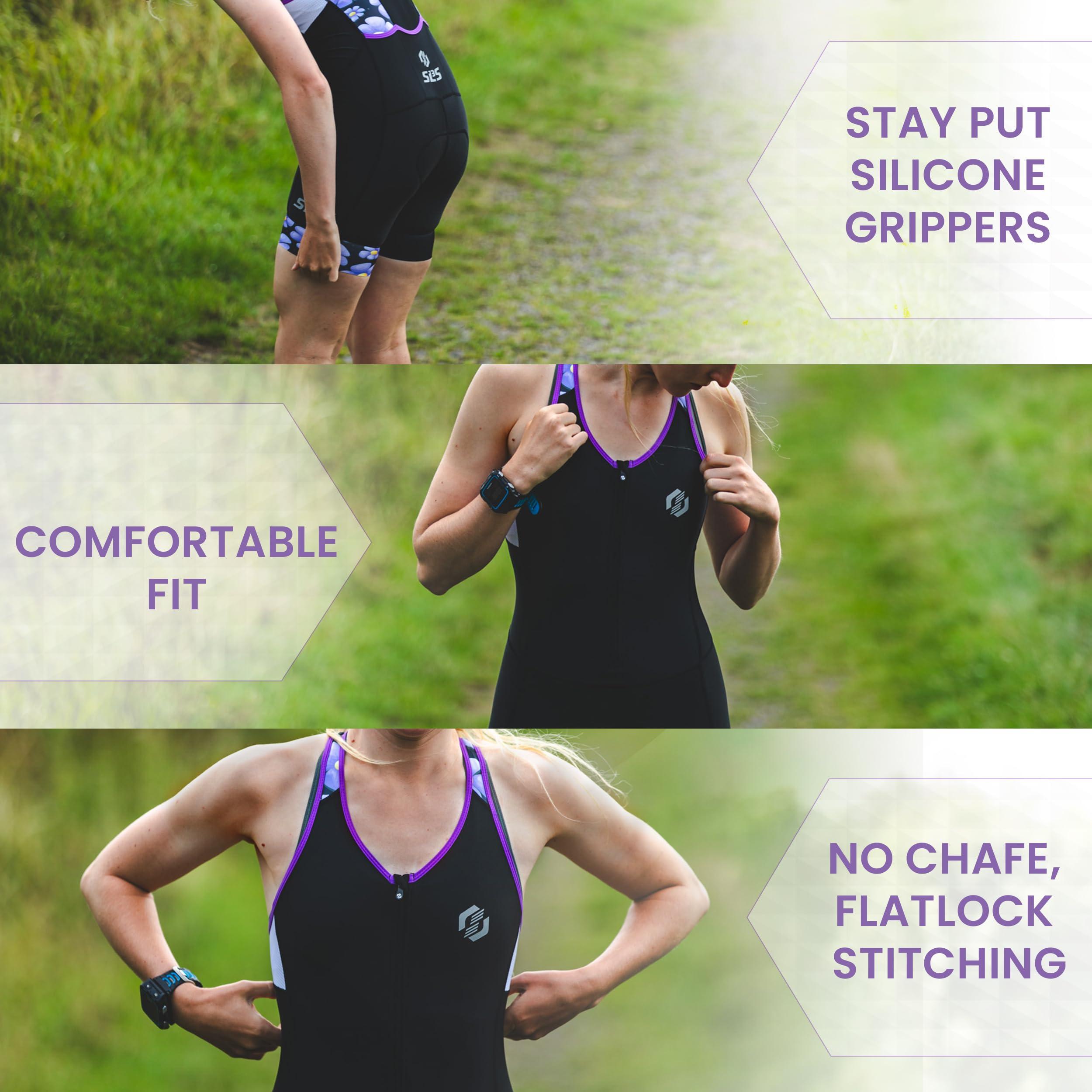 SLS3 SLS3 Triathlon Suits Women - One Piece Tri Suit Women with Comfortable and Durable FRT Fabric - No Shelf Bra (Black/Sangria Camo, X-Large)