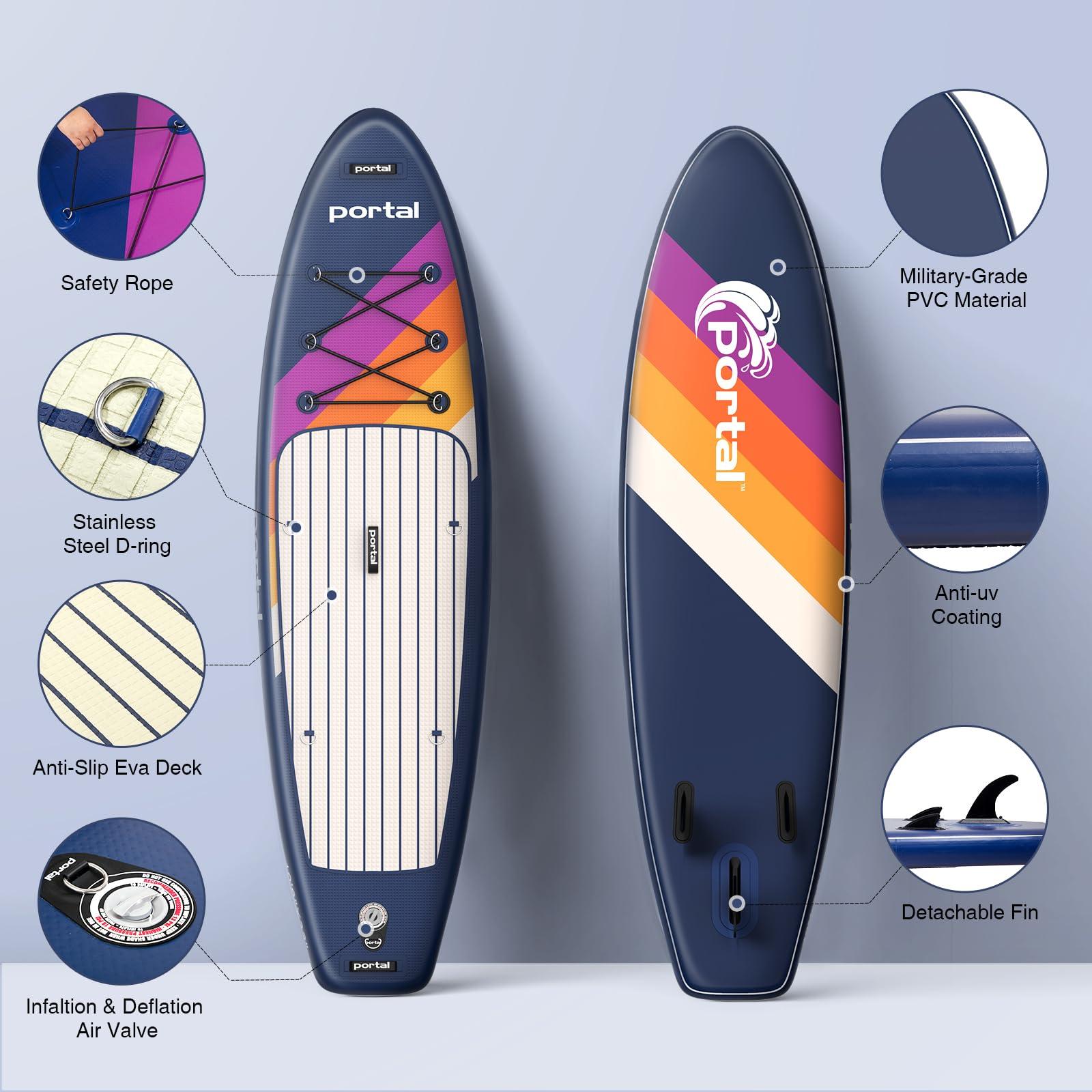 PORTAL PORTAL SUP Inflatable Paddle Board for Adults 10\'6\'\' Stand Up Paddleboard,Non-Slip Deck Blow up Paddle Boards with Adjustable Paddle, Carry Bag, and Repair Kit