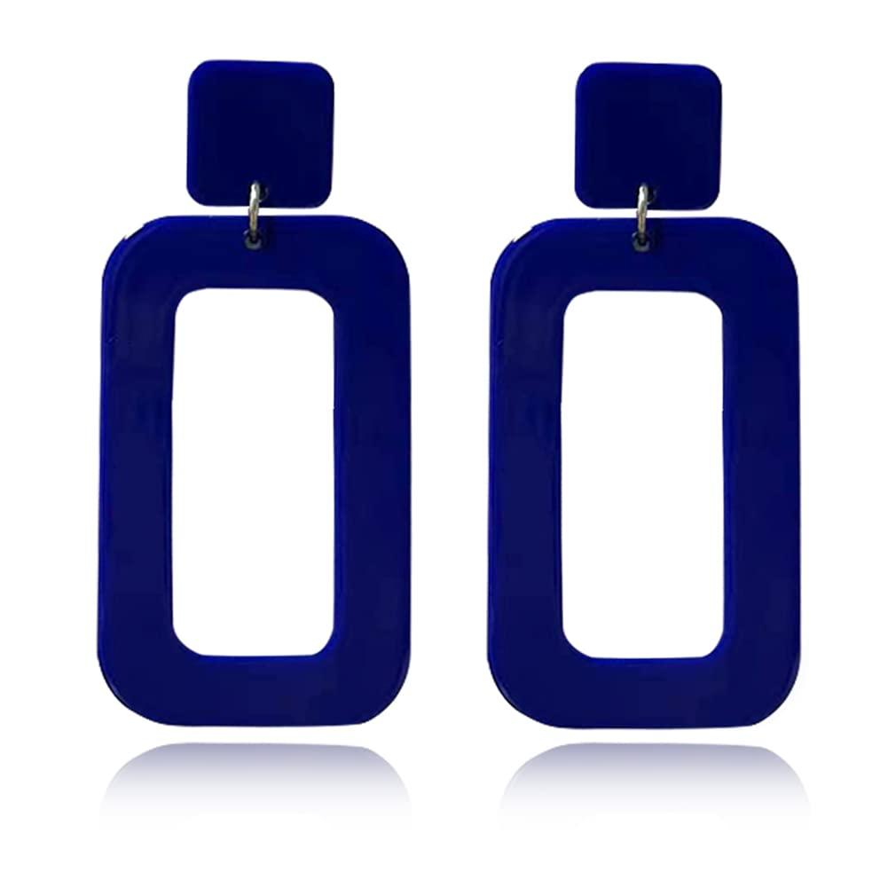 DIYANMMY DIYANMMY Retro Simple Acrylic Geometric Square Hollow Earrings for Women White Statement Drop Earring (Blue Square Hollow Earrings)
