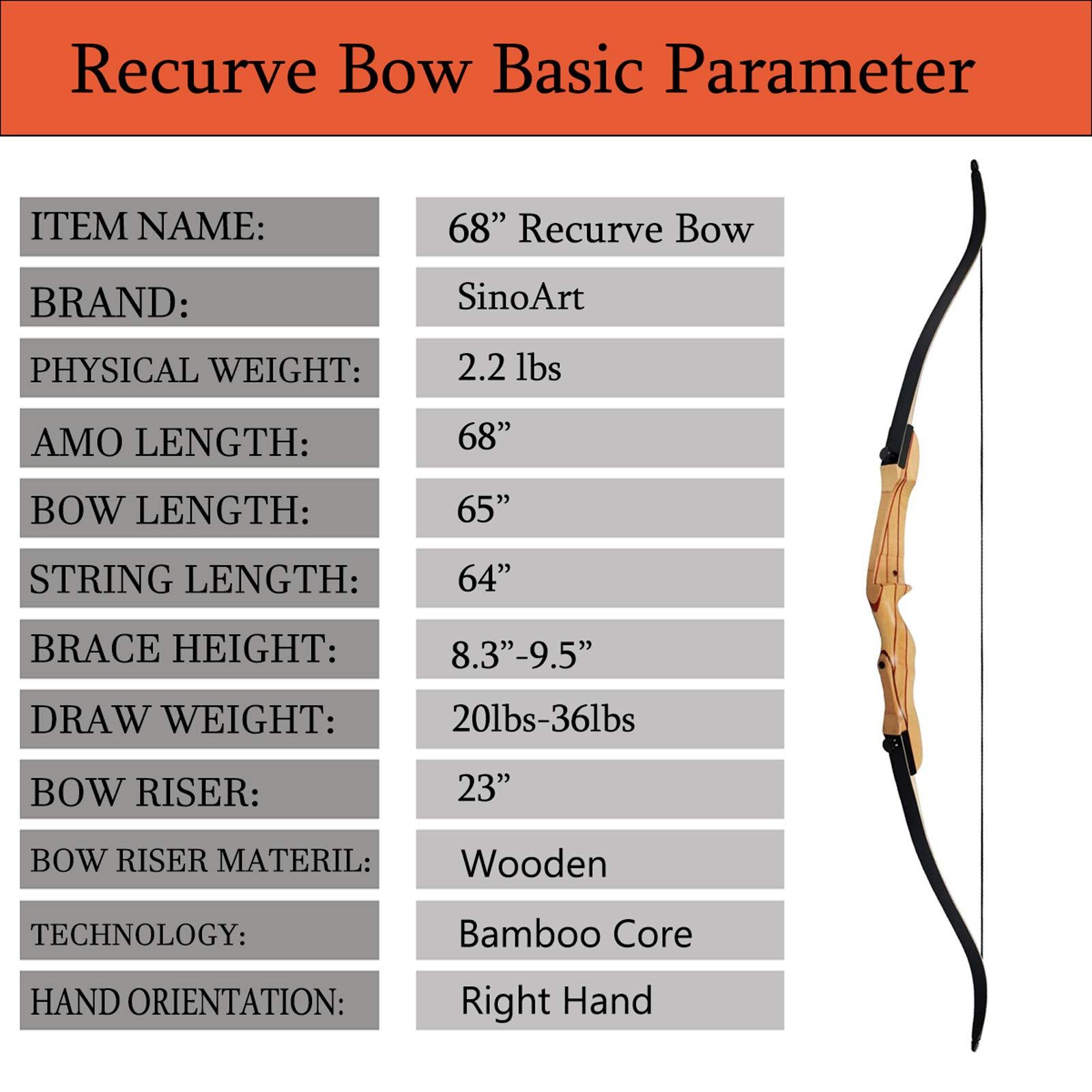 SinoArt SinoArt 68\" Takedown Recurve Bow Adult Archery Competition Athletic Bow Weights 18 20 22 24 26 28 30 32 34 36 LB Right Handed Archery Kit (Right Hand 28 LB)