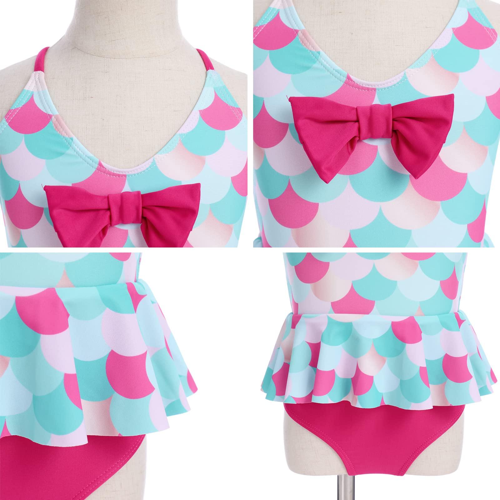 ODASDO Mommy and Me Swimsuit Two Pieces Bikini Set Bathing Suit Mom and Daughter Family Matching Swimwear Monokini Padded Push Up Tummy Control Mermaid Women Girl's One-Piece Summer Beachwear Hot Pink 2-3Y