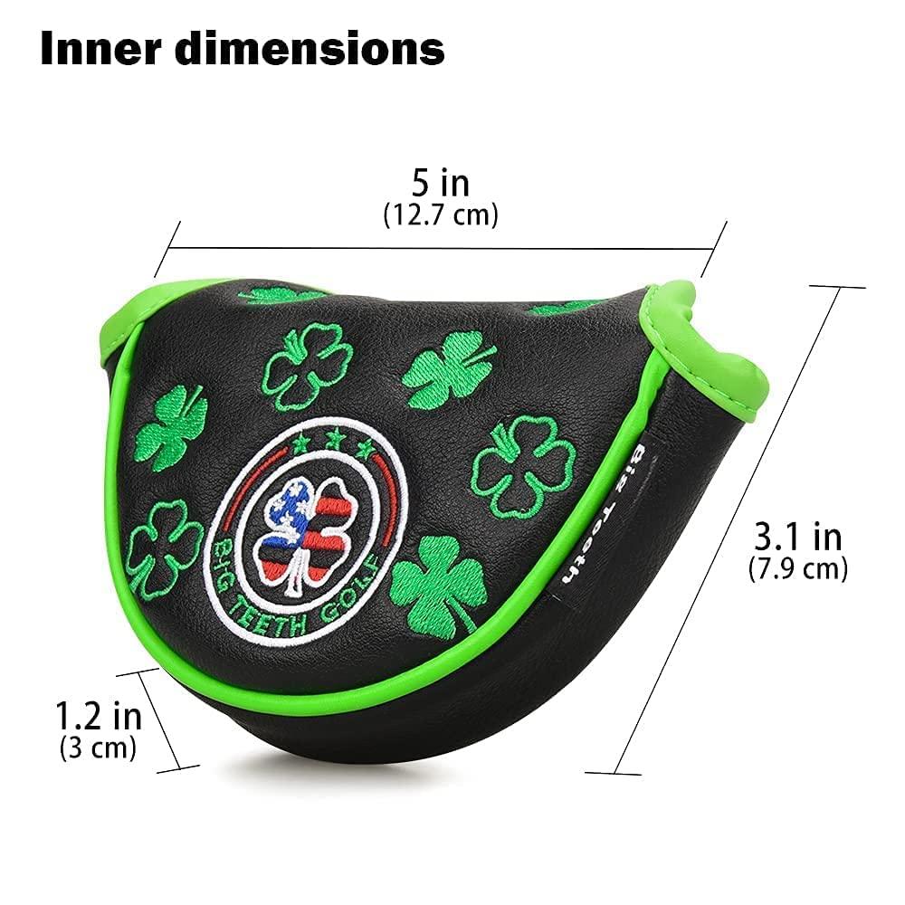 BIG TEETH Golf Putter Cover Half Mallet Mini Small Golf Headcover Club Head Protector Magnetic Closure Leather for Scotty Cameron Taylormade Odyssey (Black Clover)