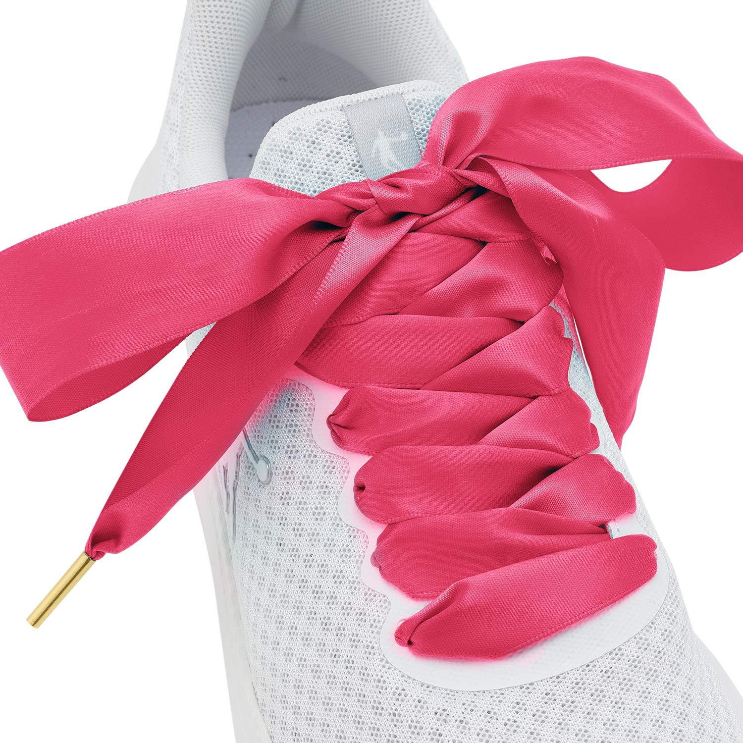 ZOOEASS ZOOEASS Women Fashion Satin Ribbon Shoelaces, Shoe Laces For Solid Color Shoes,Ideal for Converse, Nike, VANS, Addidas, Reebok, Puma Trainers (23.62"(60cm), Deep pink)