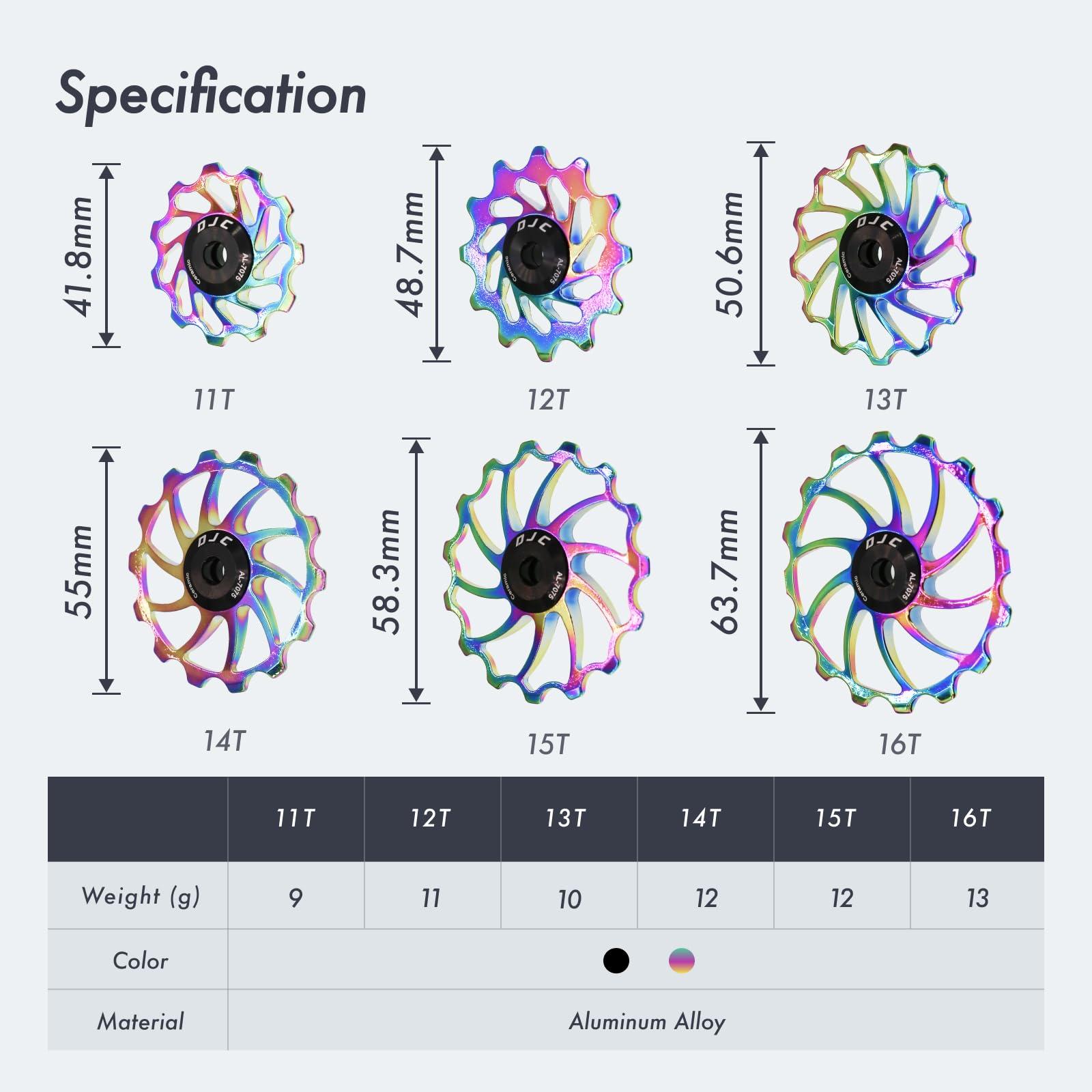 DJC Components DJC Bike Ceramic Bearing Pulley Wheel 2pcs Guide Roller 11T 12T 13T 14T 15T 16T MTB Road Bike Rear Derailleur for Shimano for Sram Pulley oilslick (oilslick, 11T and 13T)