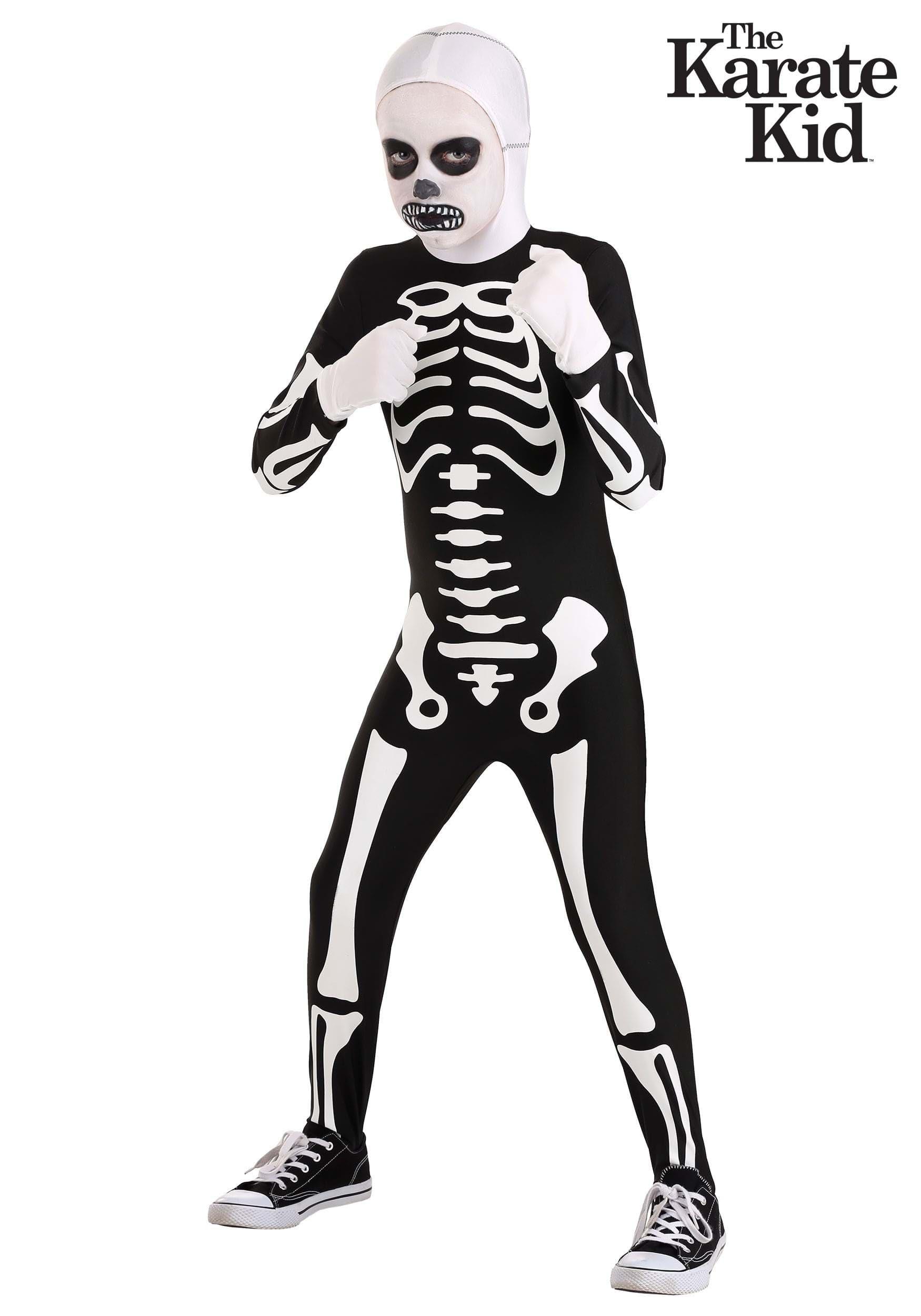 Fun Costumes Authentic Karate Kid Skeleton Suit | Kids Jumpsuit Costume With Printed Bones, Hood and Gloves | Halloween Outfit