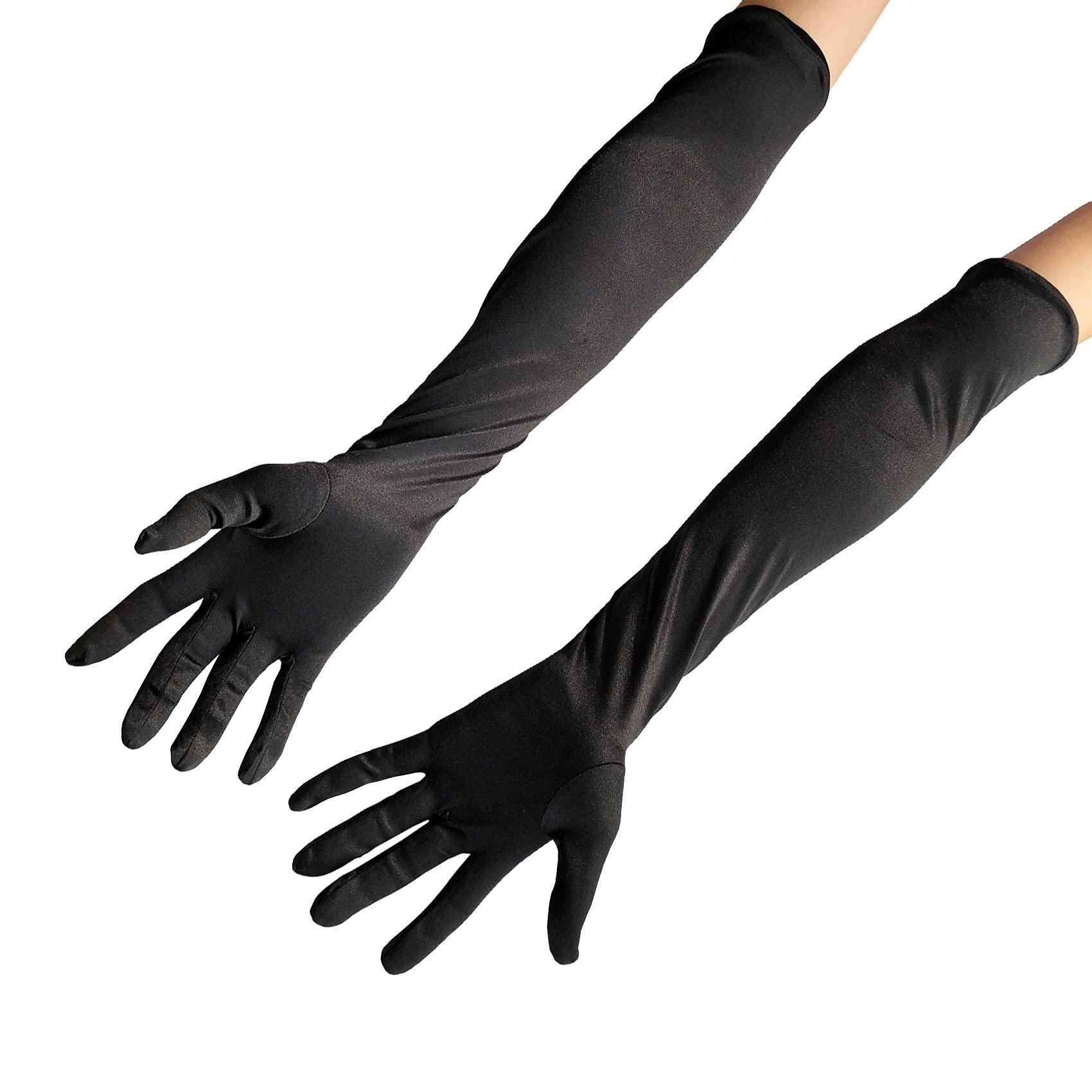 SYAYA Long Satin Opera Glove For Women Formal, Elbow Length Glove For Bridal Evening Dance/Tea Party/Church/Wedding W-G-1(Black)