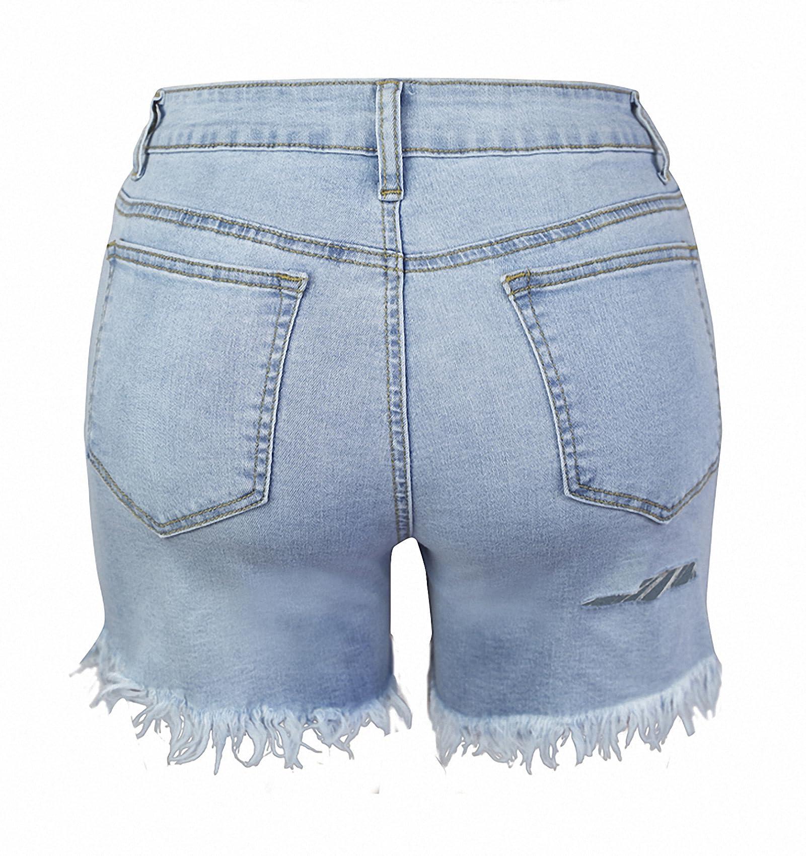 Dawery Dawery Summer Casual Women's Denim Shorts Tight Streetwear Ripped Jeans Classic Blue Vintage Shorts Jeans Light Blue XL