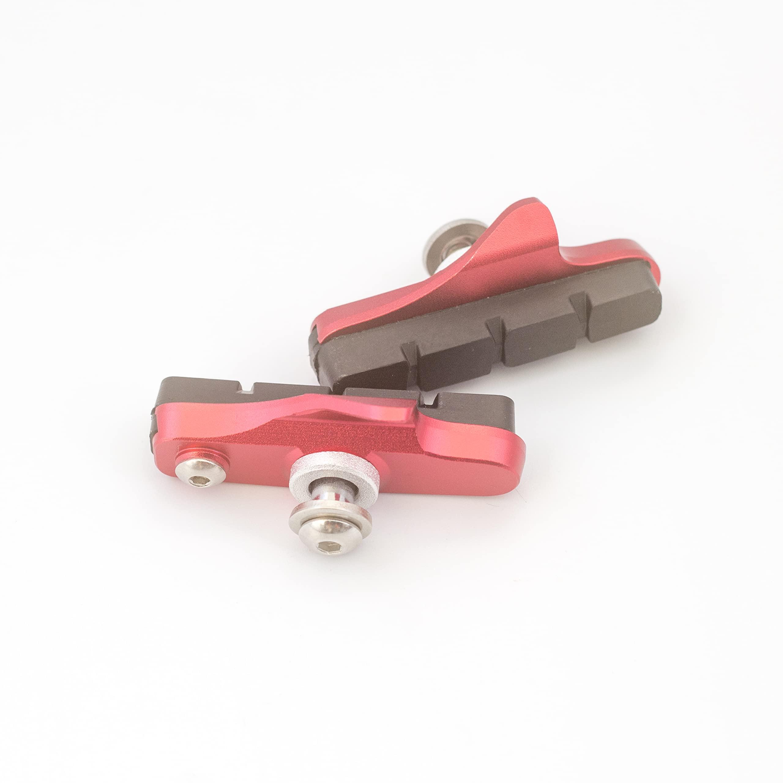 London Craftwork 4 x Brake Pads and Aluminium Holders for Brompton in RED