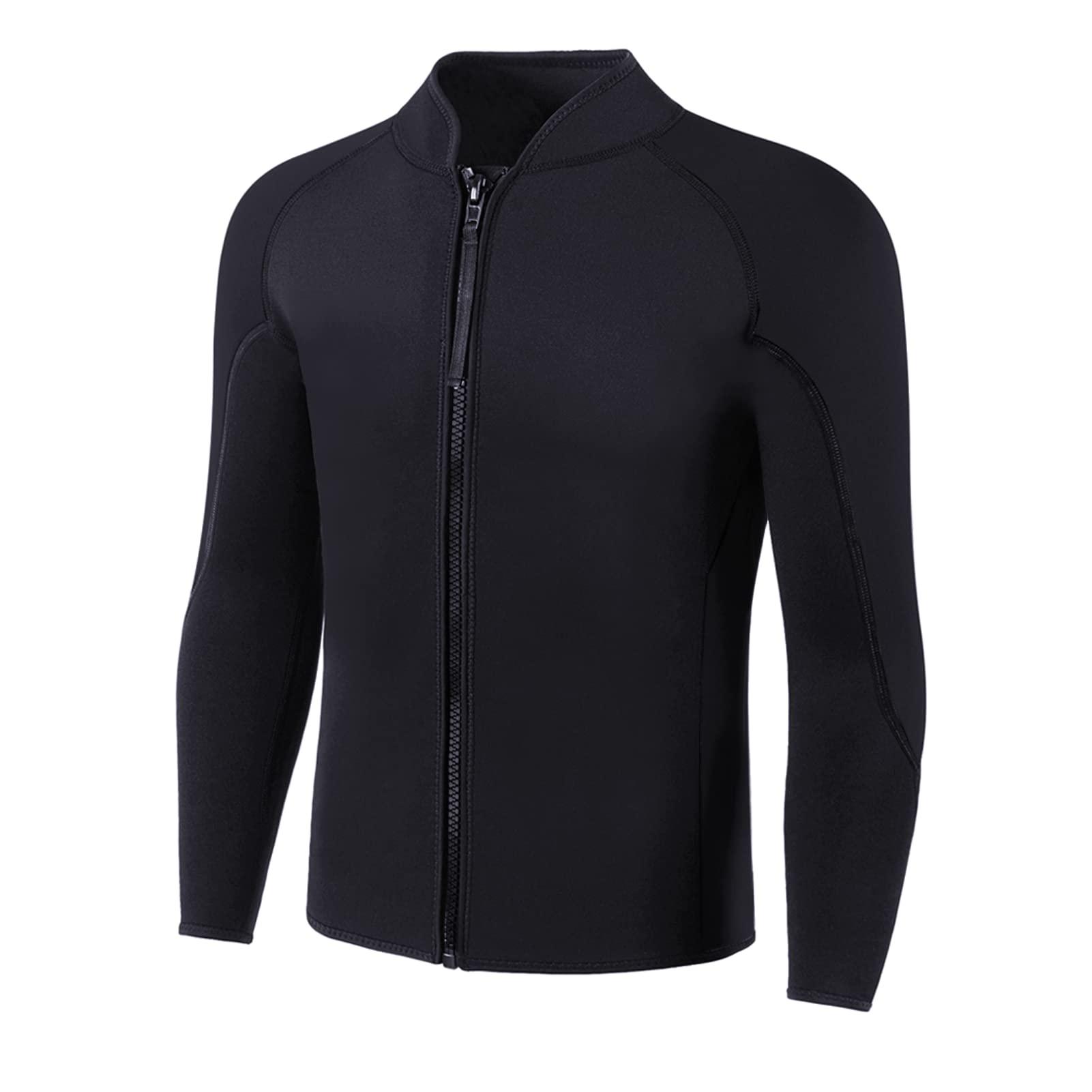 INTBOSS INTBOSS Wetsuit Top Men,2mm Mens Wetsuit Top 3mm Long Sleeve Wetsuit Jacket Men Front Zip Warm Wets Suit Jackets for Men Stretch Mens Wetsuit Top