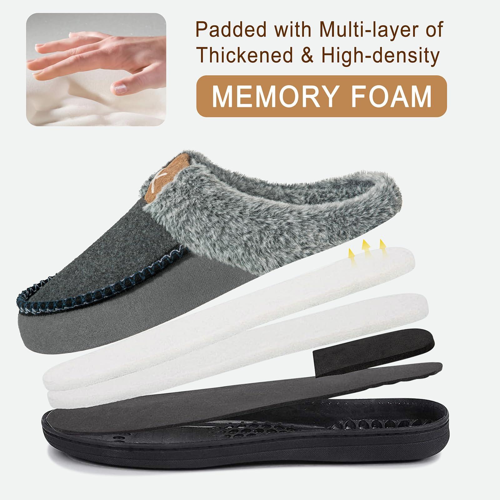 Homitem Homitem Mens Slippers Memory Foam Fuzzy Slippers for Men Wool-Like Plush Fleece Lined House Shoes Indoor Outdoor Anti-Skid Rubber Sole Home Bedroom(Size 7-8,Smokey Grey)