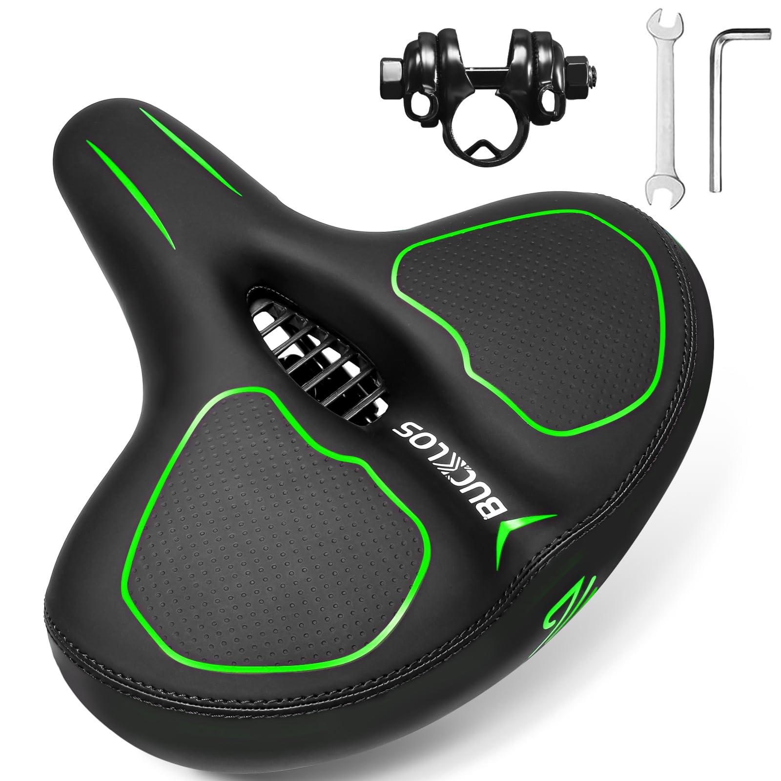 BUCKLOS BUCKLOS Extra Wide Comfort Bike Seat Cushion for Men Women - Bicycle Big Soft Foam Padded Seats for Exercise, Peloton, Ebike, Stationary, Spin Bike