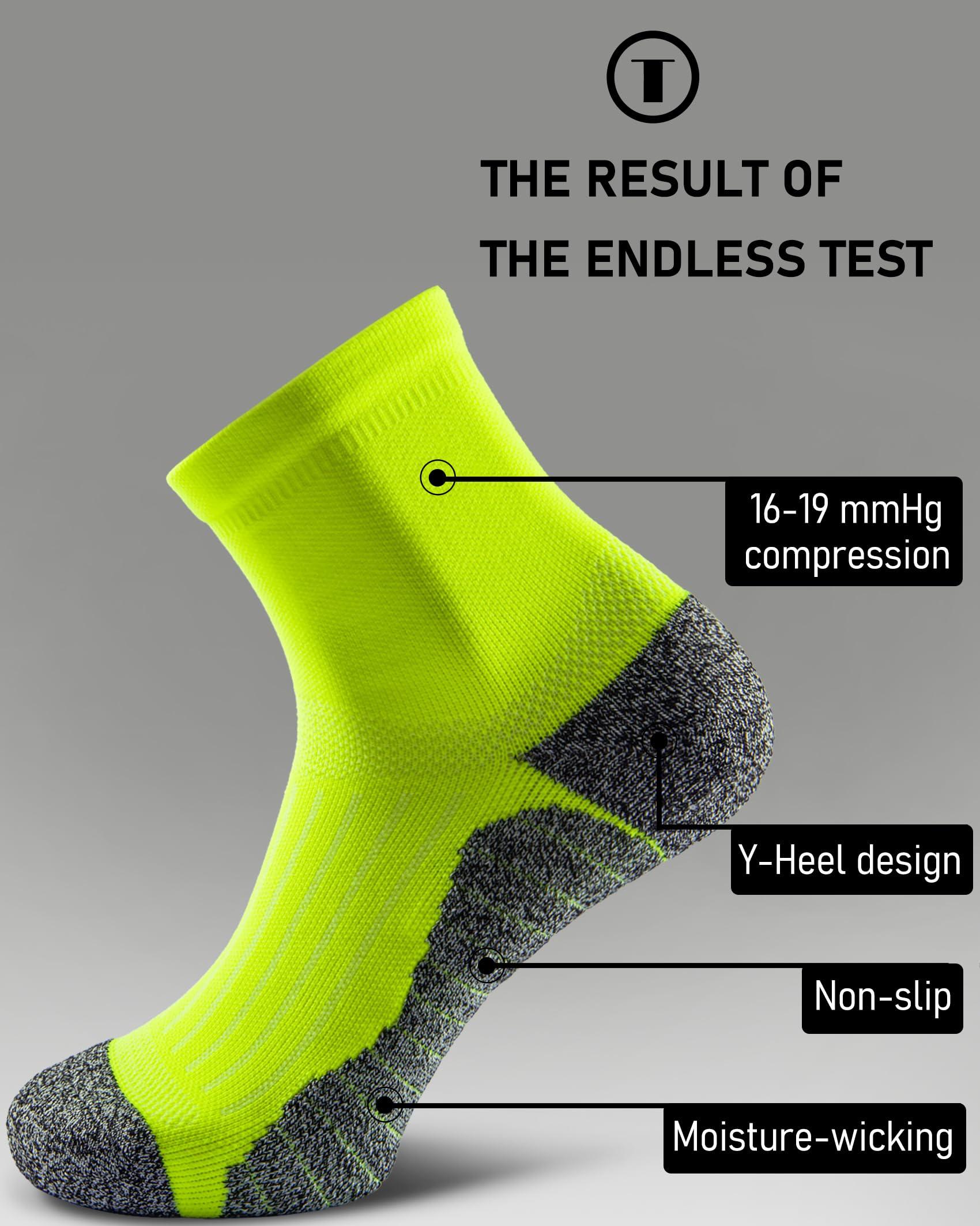 SITOISBE SITOISBE Quarter Compression Socks for Men Women, Cushioned Running Hiking Socks, Large, Hi-viz Yellow (4 Pairs)